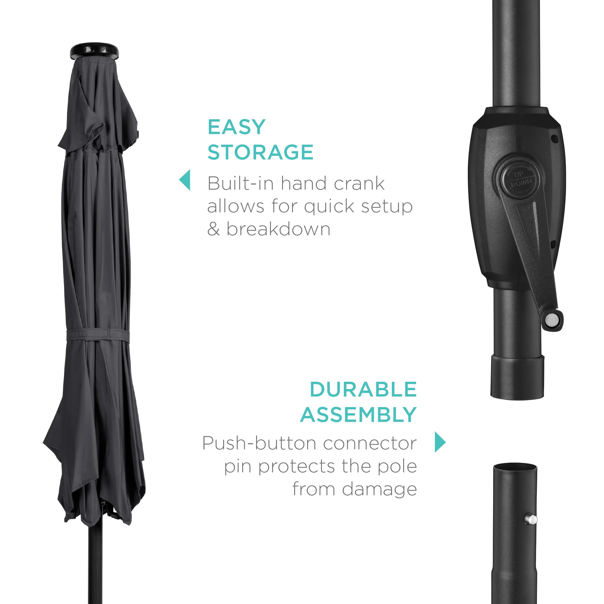 Outdoor Solar Patio Umbrella w/ Push Button Tilt, Crank Lift - 7.5ft - Image 34
