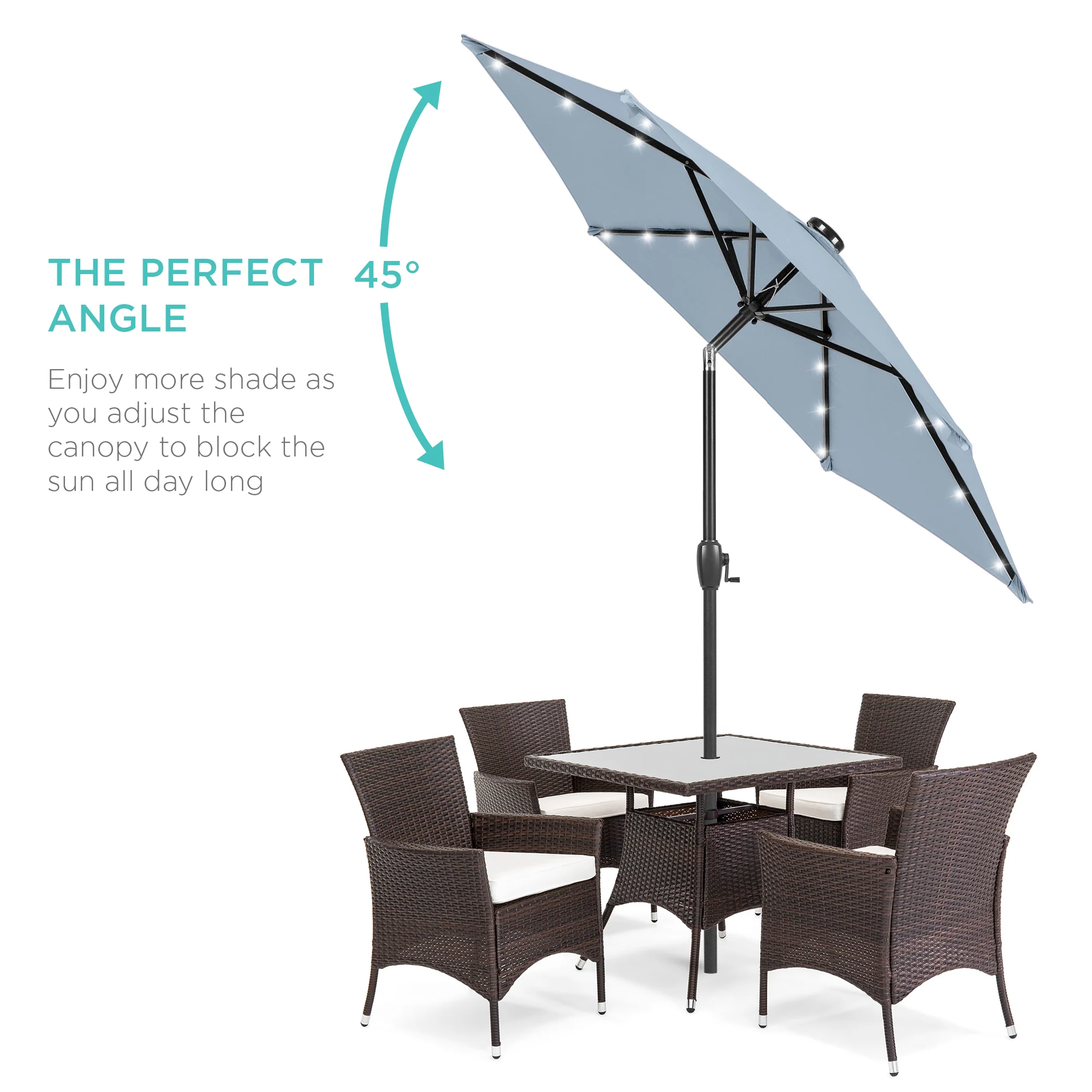 Outdoor Solar Patio Umbrella w/ Push Button Tilt, Crank Lift - 7.5ft - Image 37