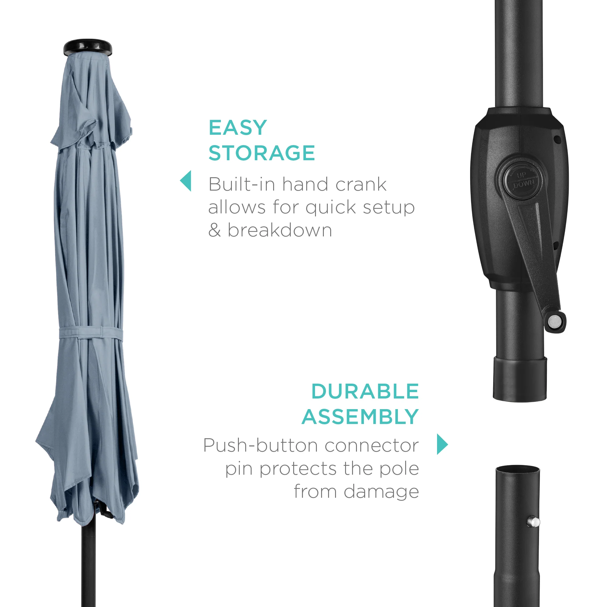 Outdoor Solar Patio Umbrella w/ Push Button Tilt, Crank Lift - 7.5ft - Image 41