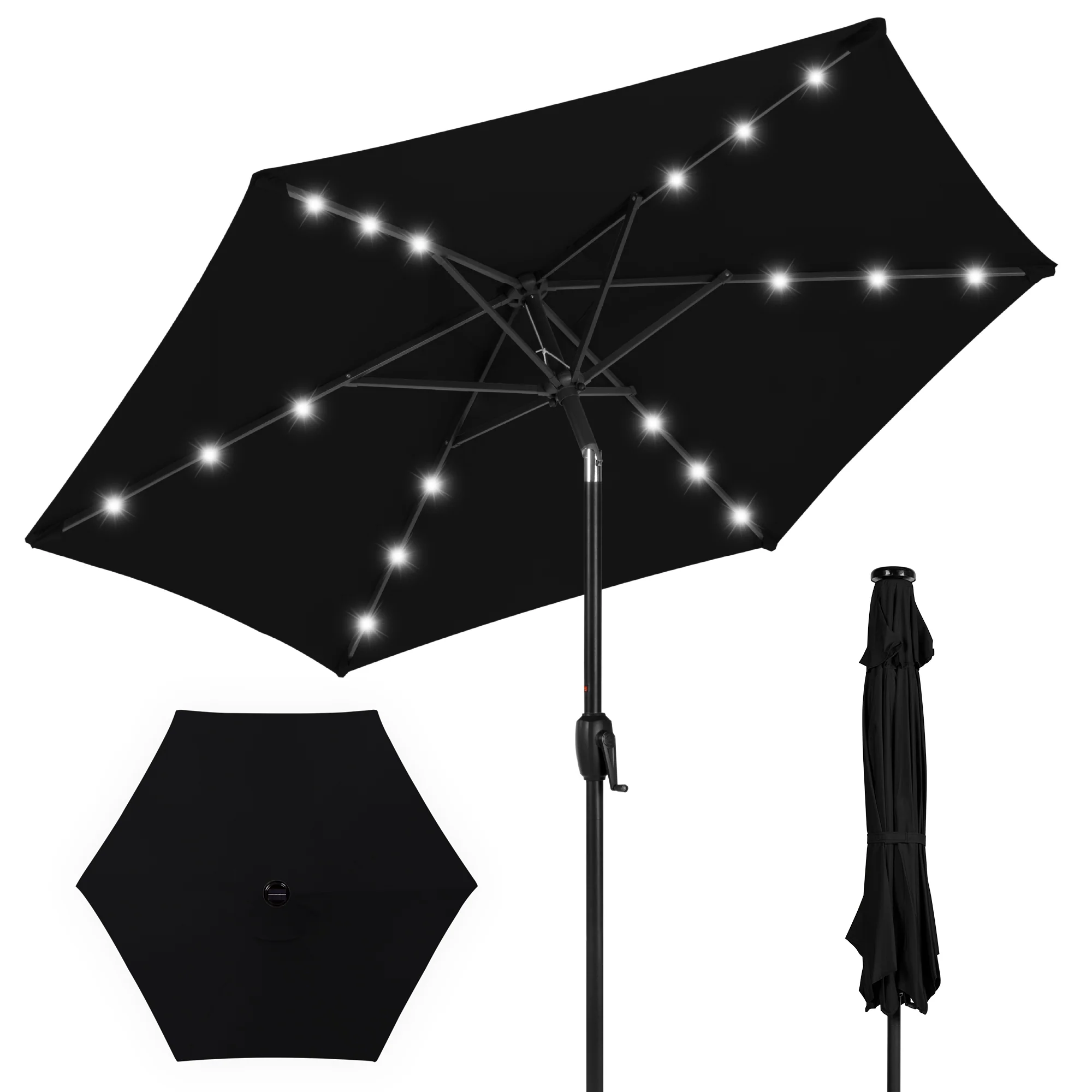 Outdoor Solar Patio Umbrella w/ Push Button Tilt, Crank Lift - 7.5ft - Image 43