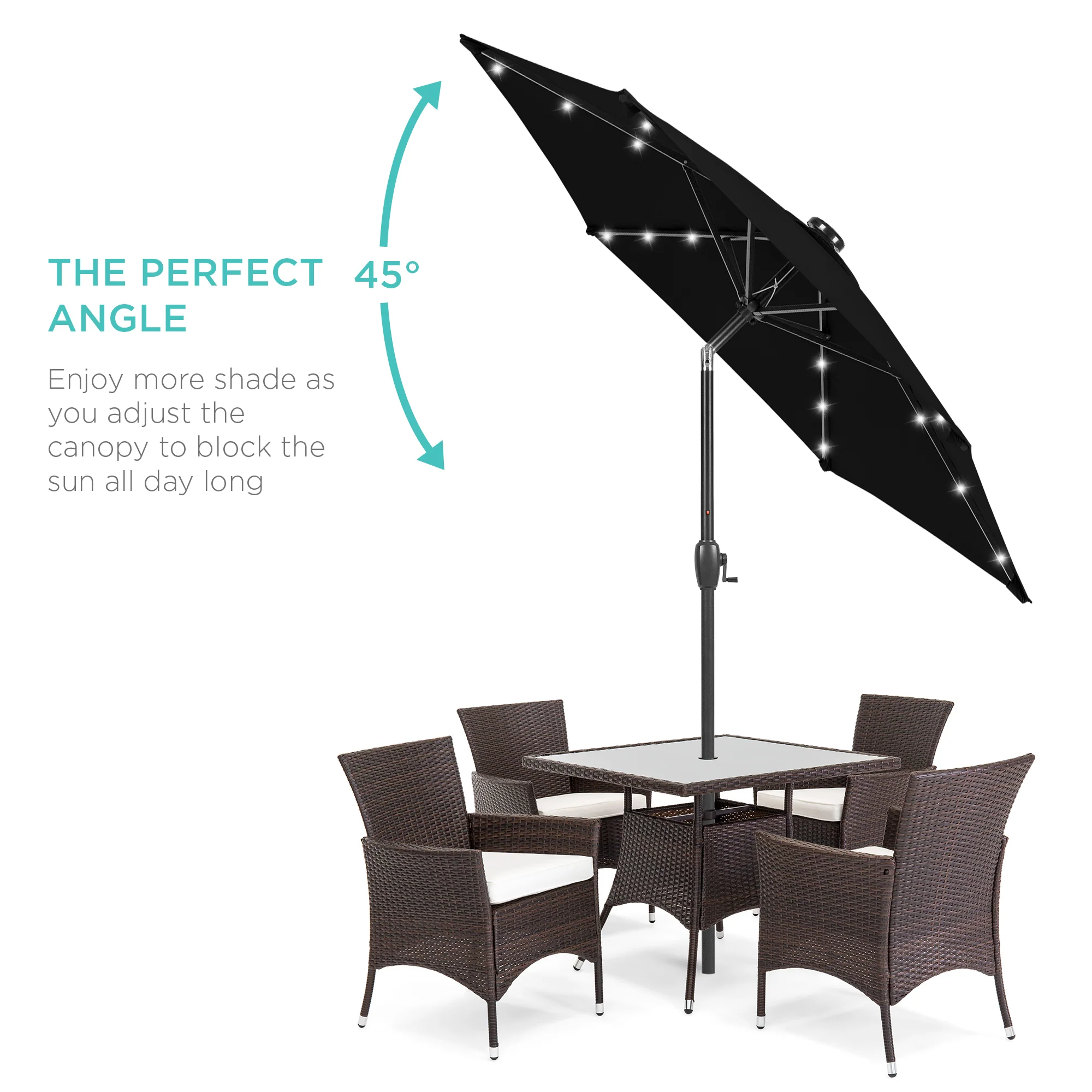Outdoor Solar Patio Umbrella w/ Push Button Tilt, Crank Lift - 7.5ft - Image 44