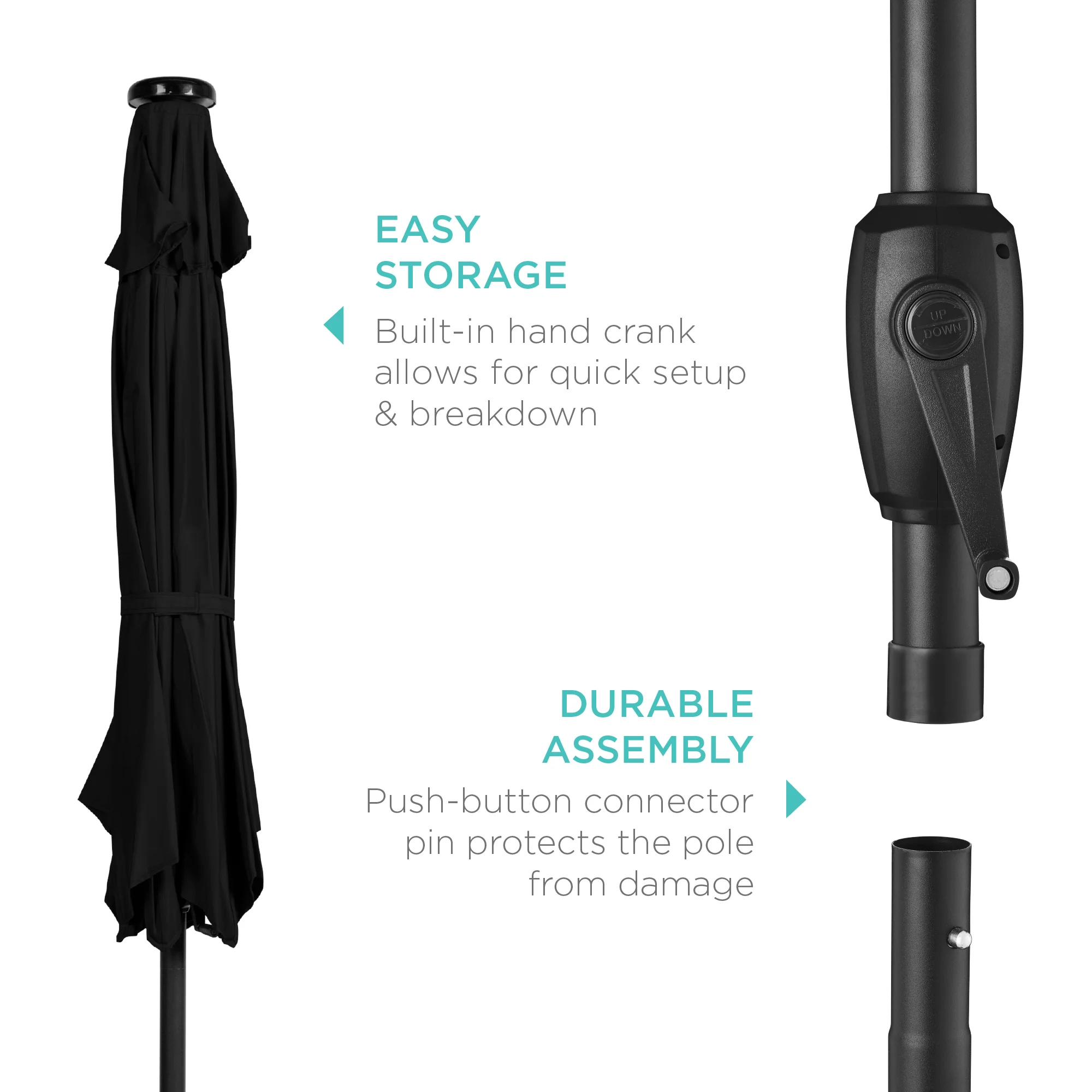 Outdoor Solar Patio Umbrella w/ Push Button Tilt, Crank Lift - 7.5ft - Image 48