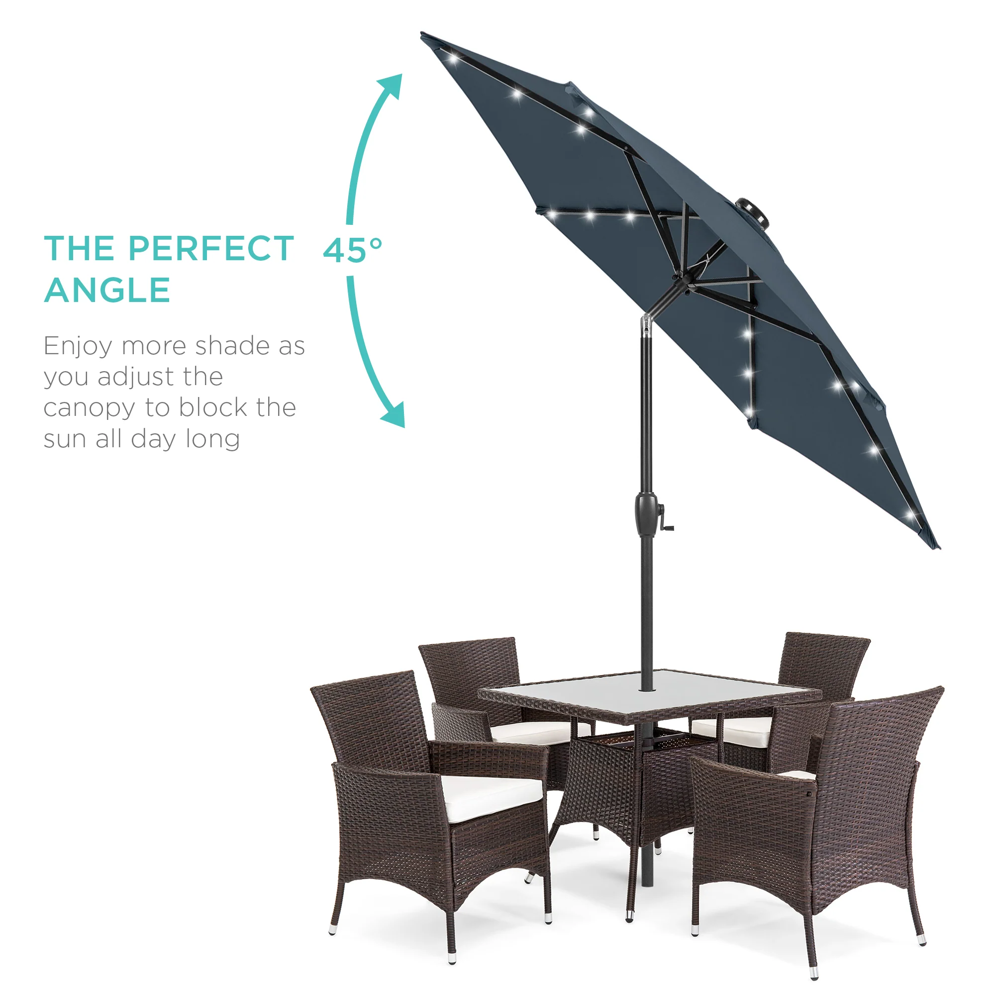 Outdoor Solar Patio Umbrella w/ Push Button Tilt, Crank Lift - 7.5ft - Image 51