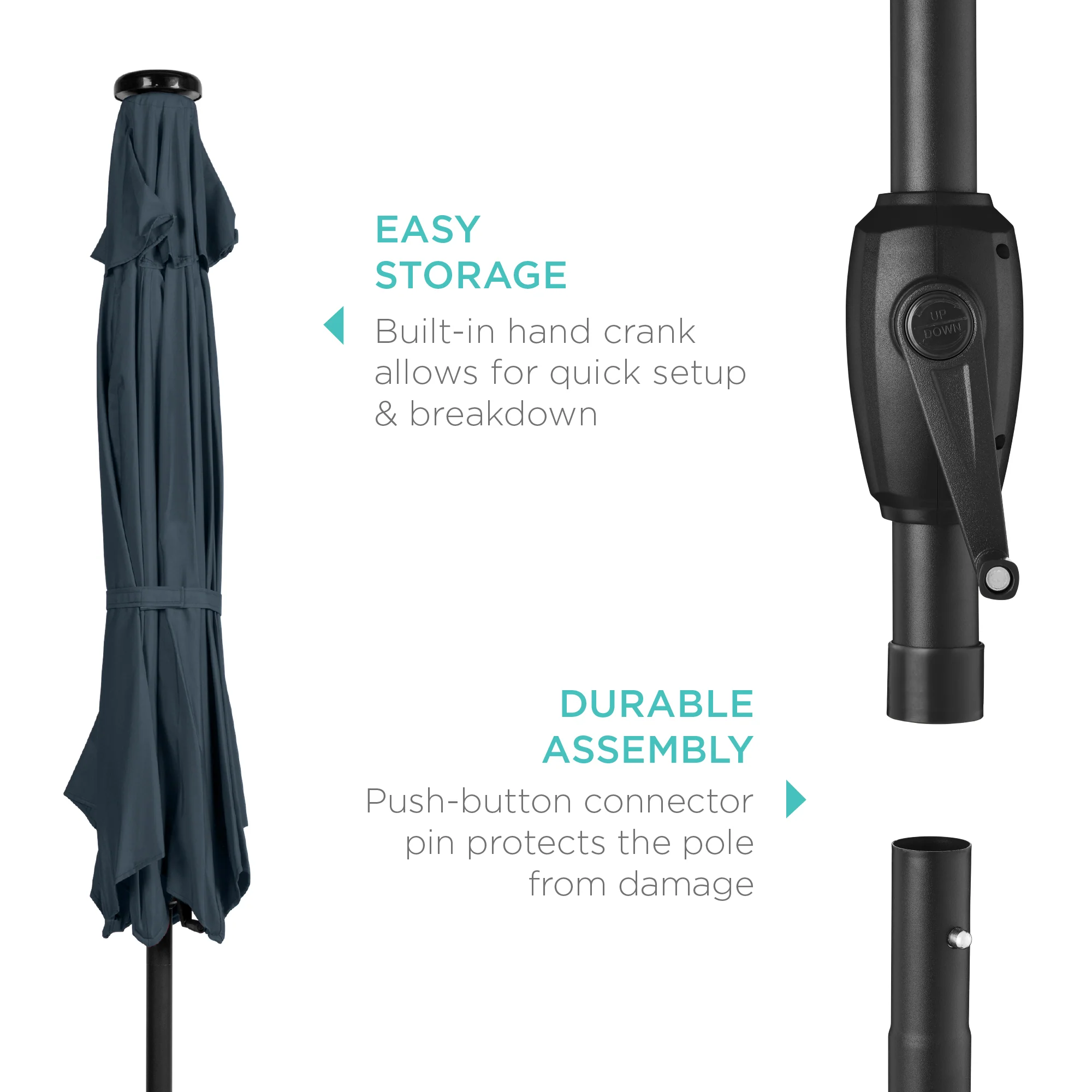 Outdoor Solar Patio Umbrella w/ Push Button Tilt, Crank Lift - 7.5ft - Image 55