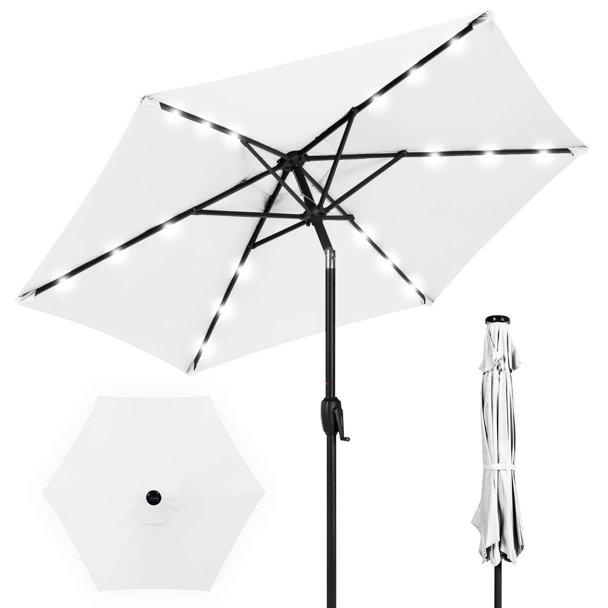 Outdoor Solar Patio Umbrella w/ Push Button Tilt, Crank Lift - 7.5ft - Image 57