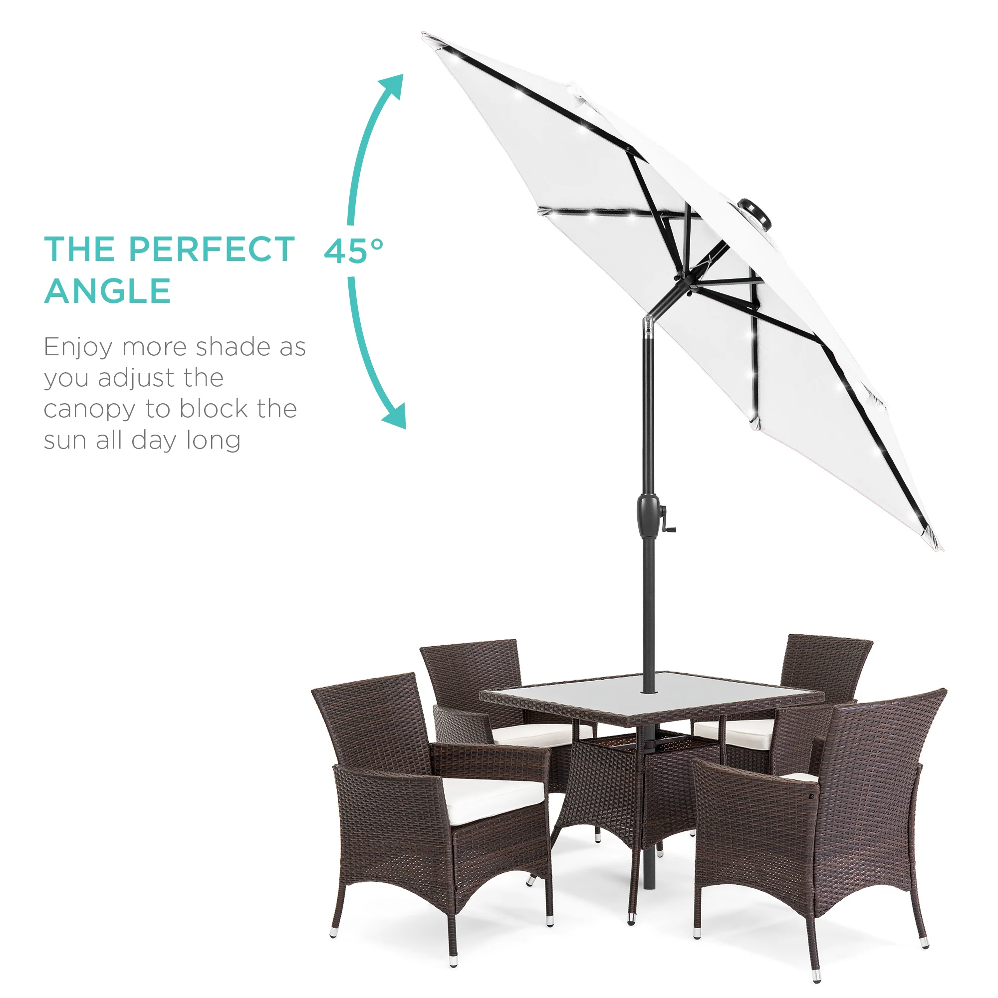 Outdoor Solar Patio Umbrella w/ Push Button Tilt, Crank Lift - 7.5ft - Image 58
