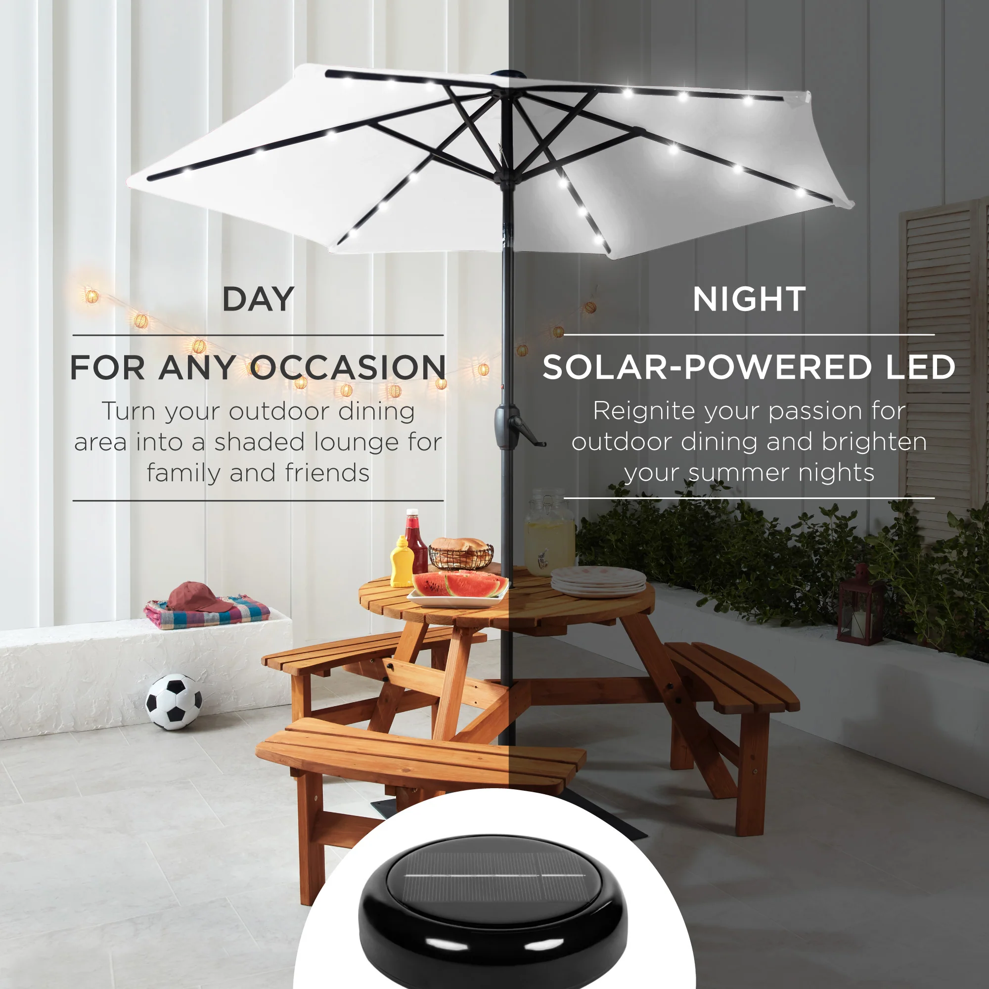 Outdoor Solar Patio Umbrella w/ Push Button Tilt, Crank Lift - 7.5ft - Image 59