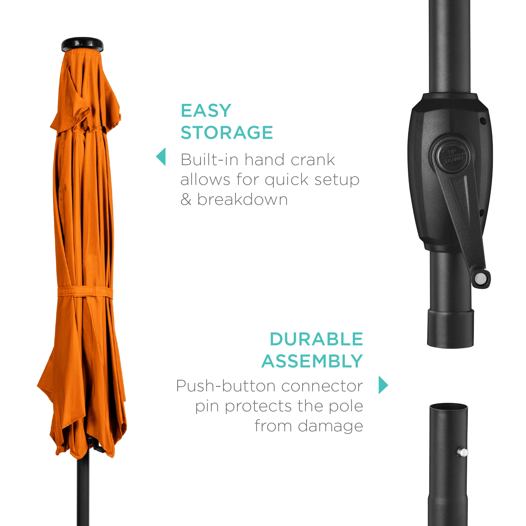 Outdoor Solar Patio Umbrella w/ Push Button Tilt, Crank Lift - 7.5ft - Image 6