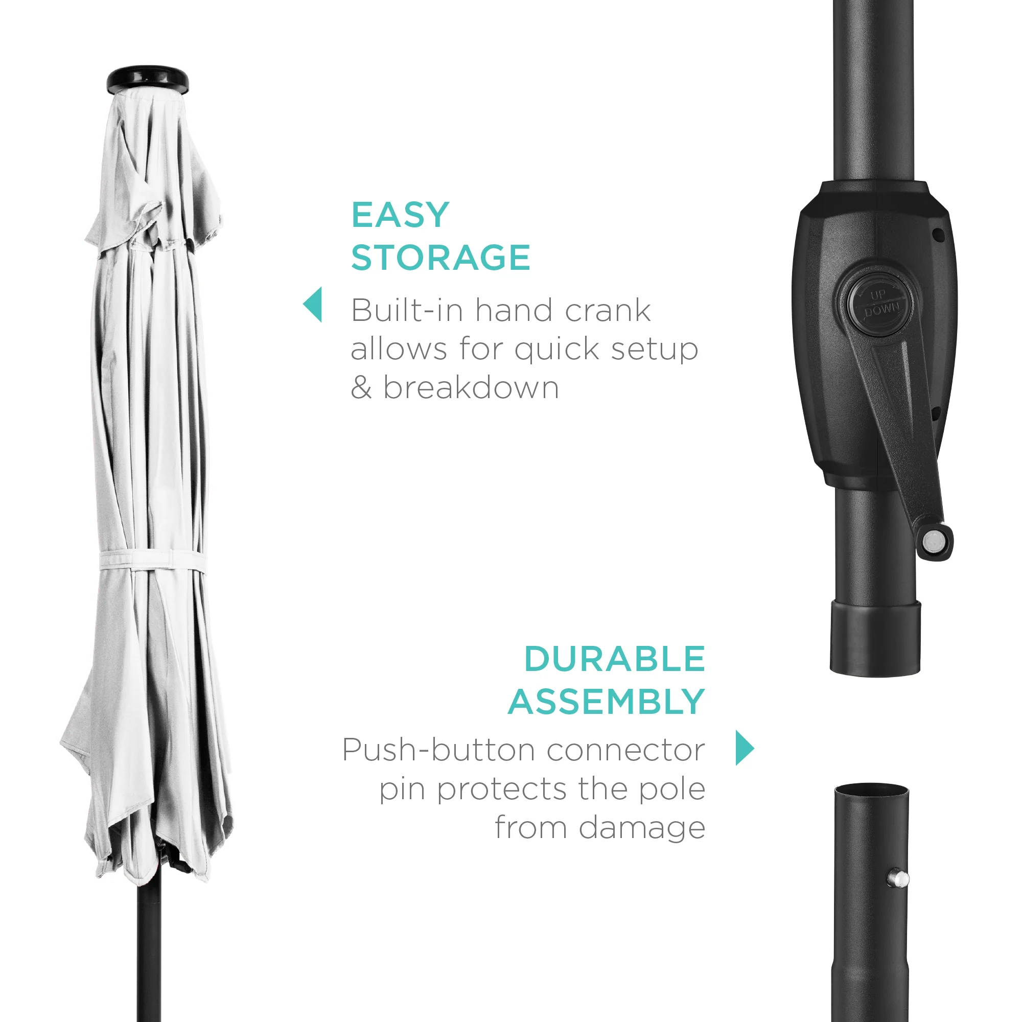 Outdoor Solar Patio Umbrella w/ Push Button Tilt, Crank Lift - 7.5ft - Image 62