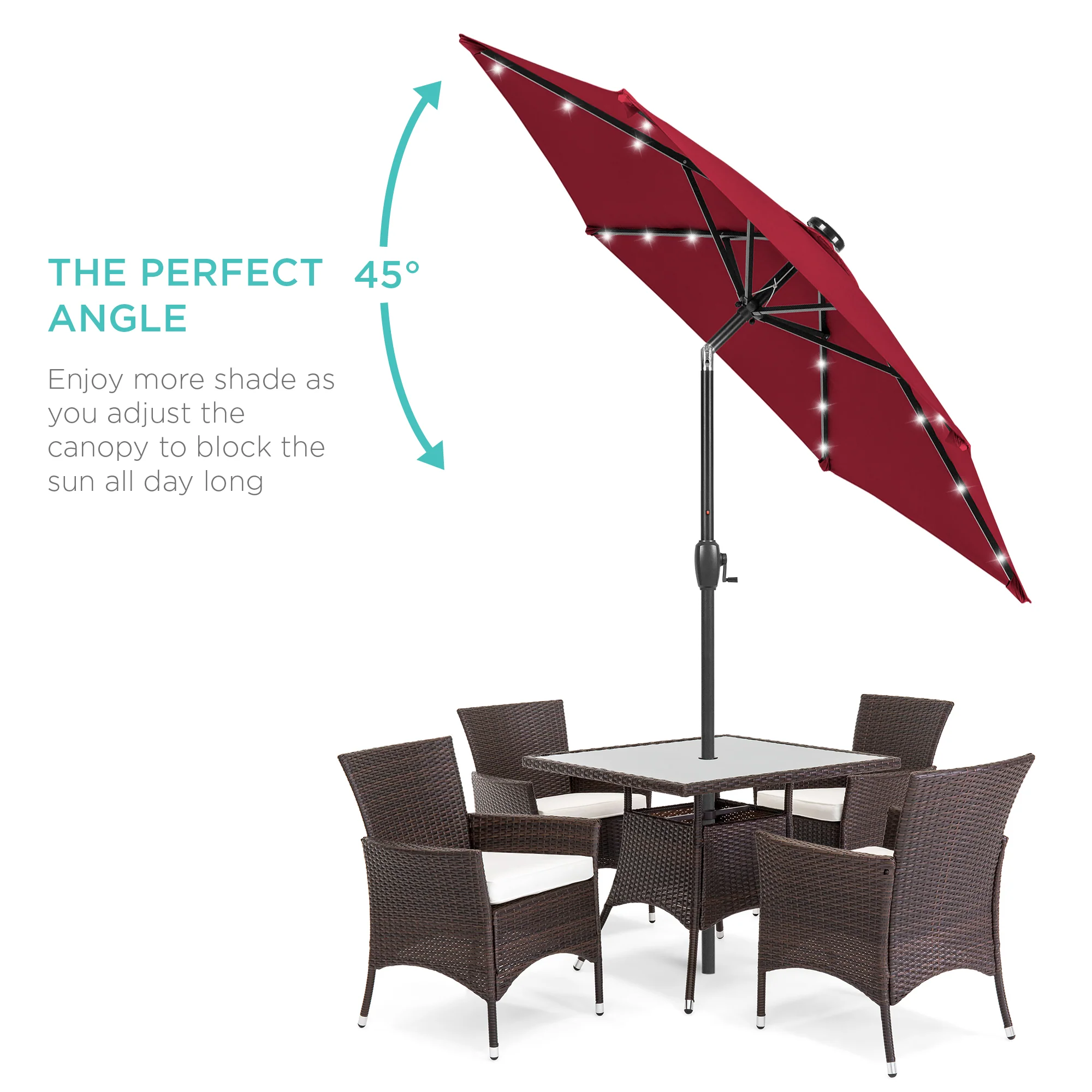 Outdoor Solar Patio Umbrella w/ Push Button Tilt, Crank Lift - 7.5ft - Image 65