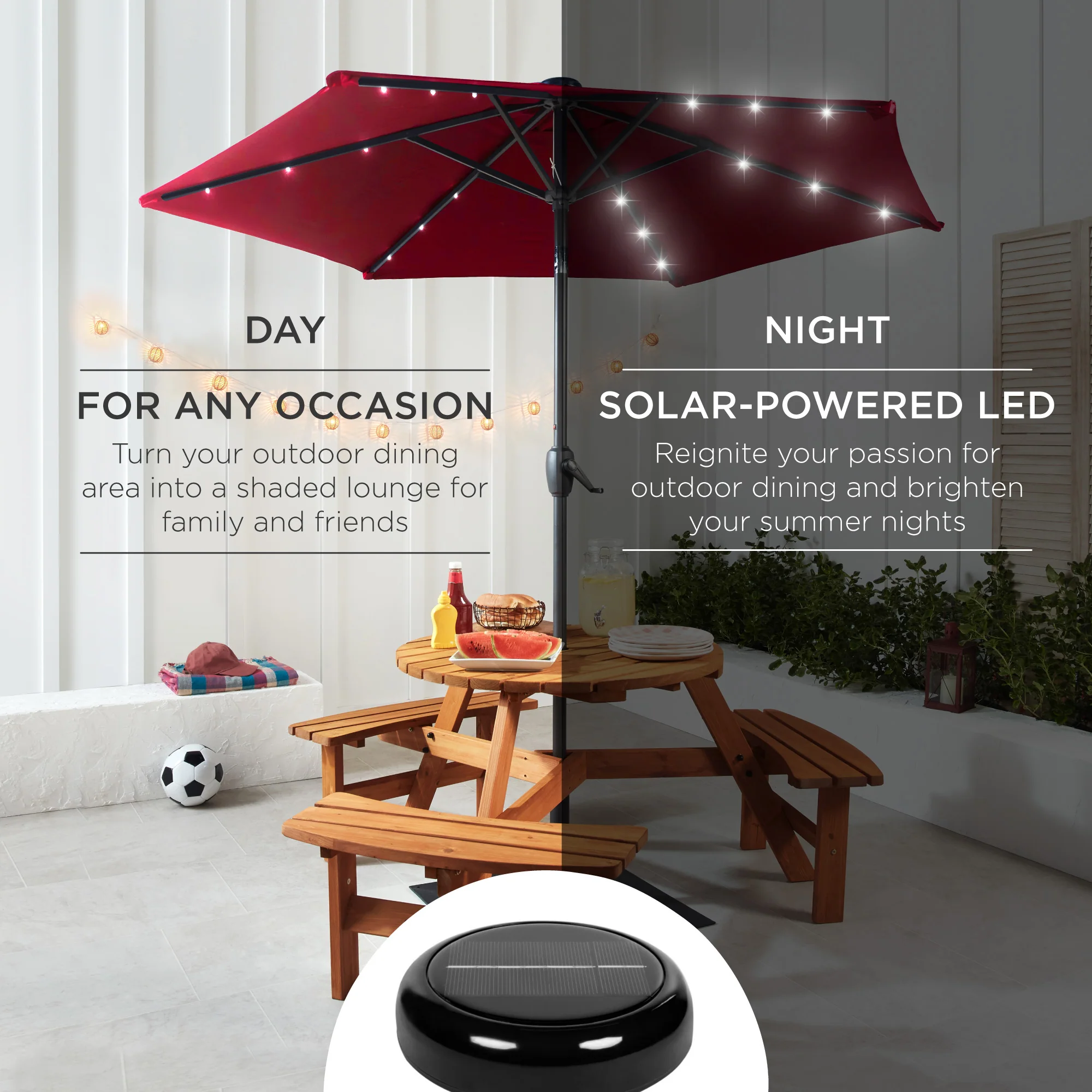 Outdoor Solar Patio Umbrella w/ Push Button Tilt, Crank Lift - 7.5ft - Image 66