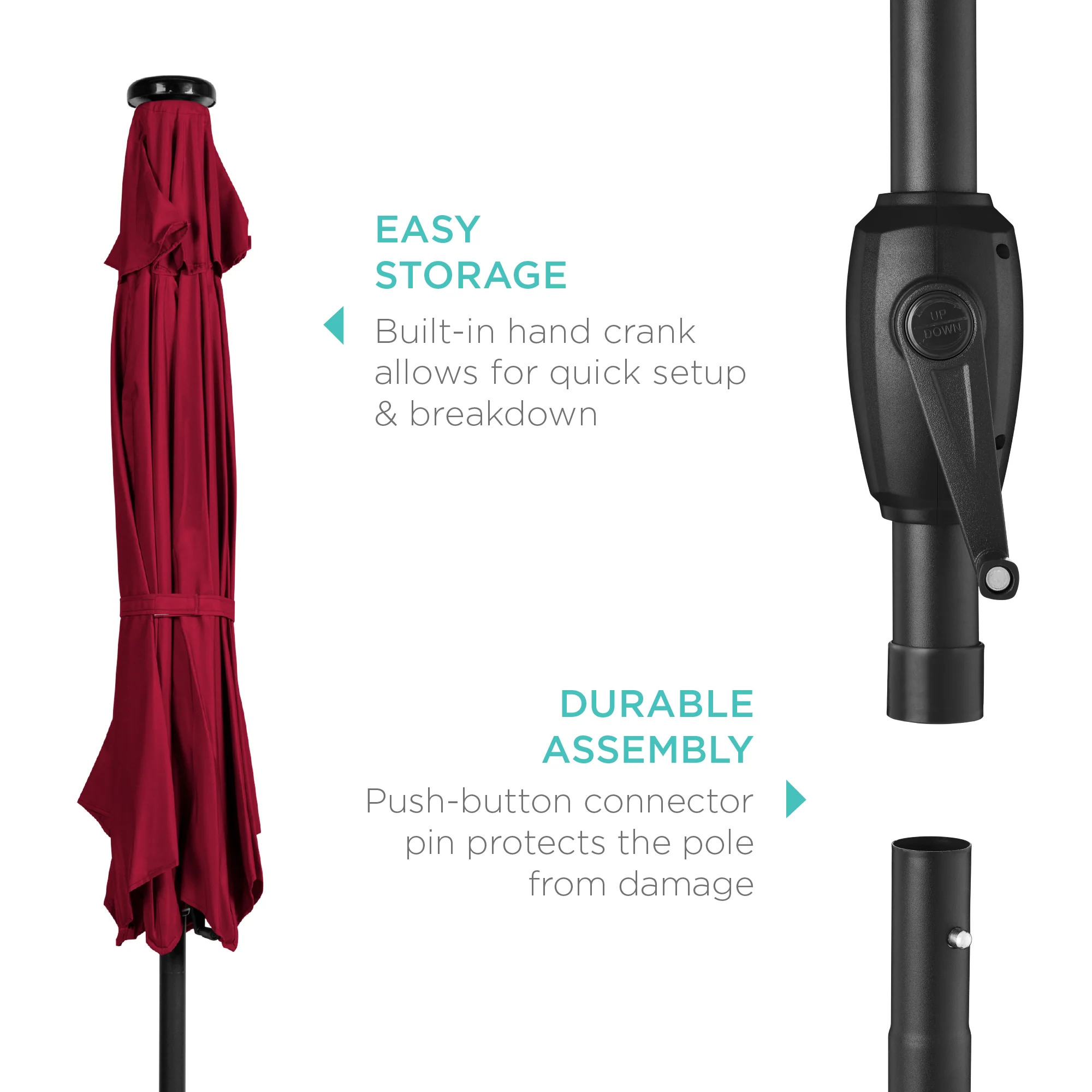Outdoor Solar Patio Umbrella w/ Push Button Tilt, Crank Lift - 7.5ft - Image 69