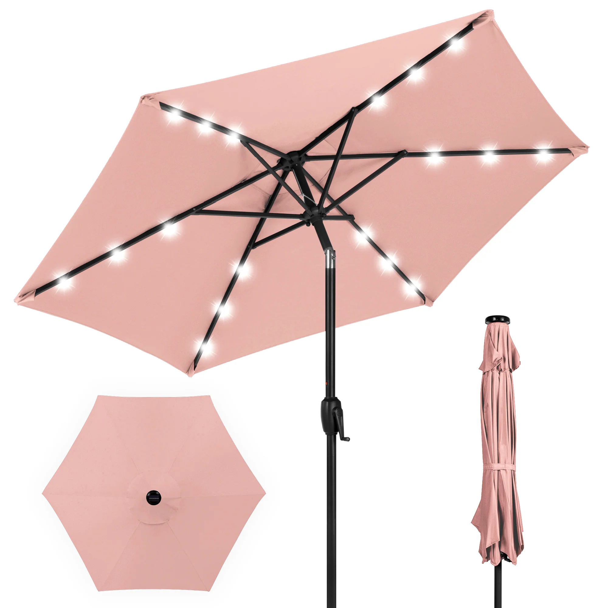 Outdoor Solar Patio Umbrella w/ Push Button Tilt, Crank Lift - 7.5ft - Image 71