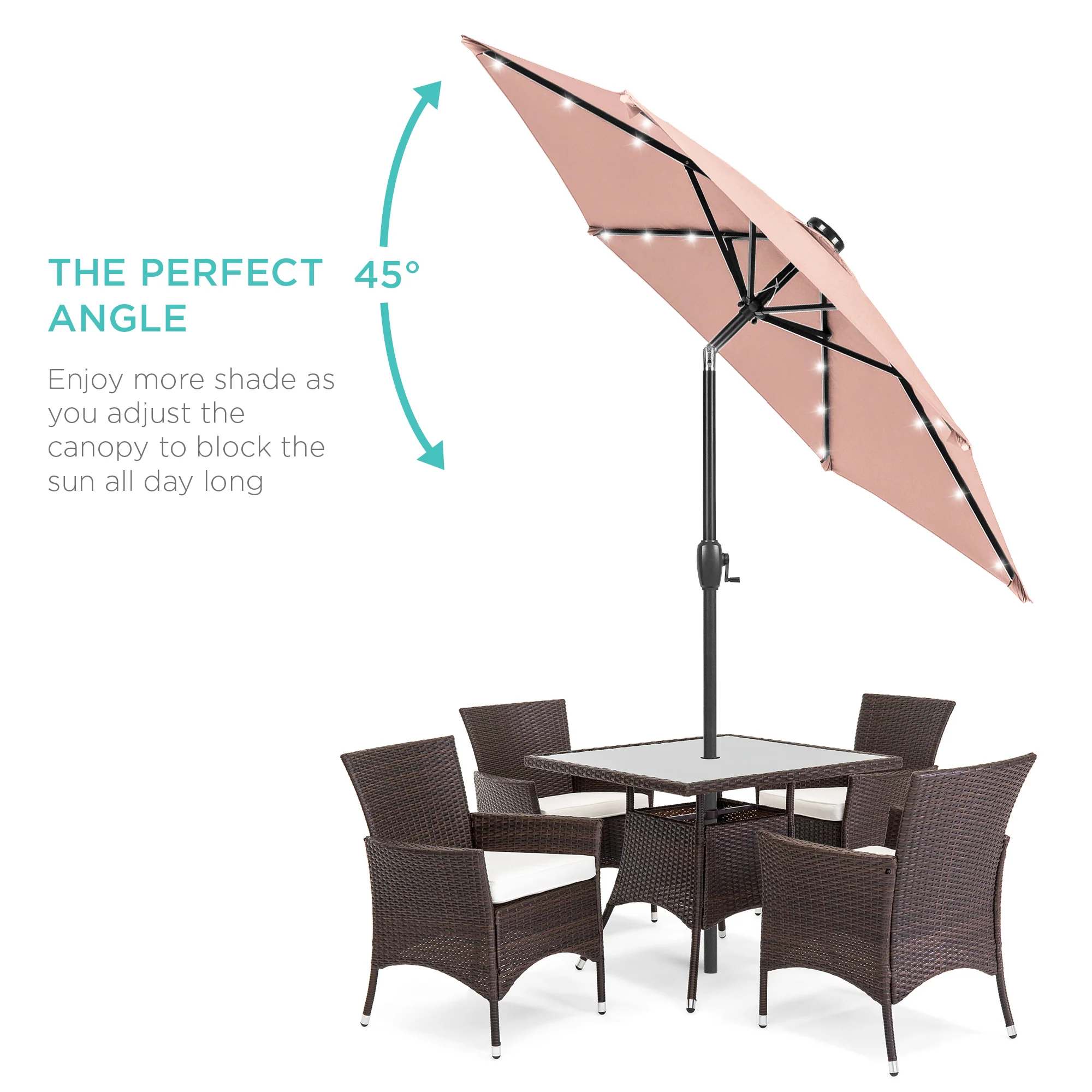 Outdoor Solar Patio Umbrella w/ Push Button Tilt, Crank Lift - 7.5ft - Image 72