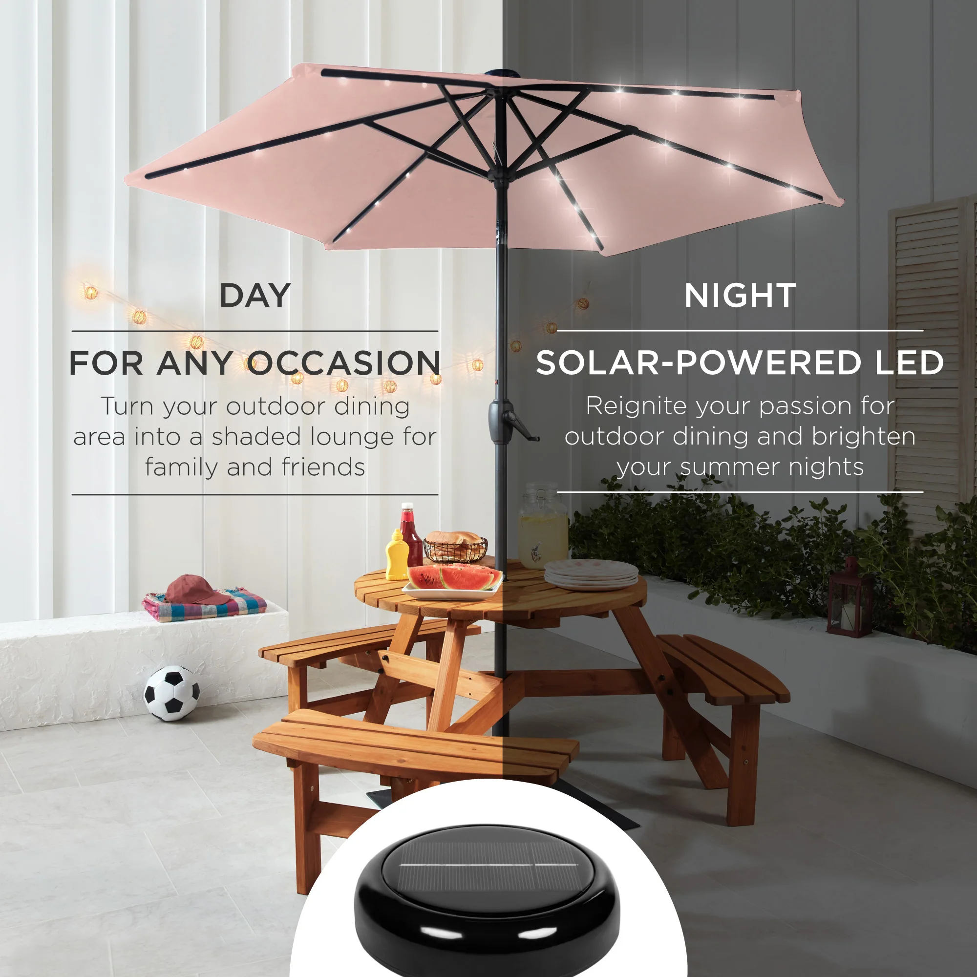 Outdoor Solar Patio Umbrella w/ Push Button Tilt, Crank Lift - 7.5ft - Image 73