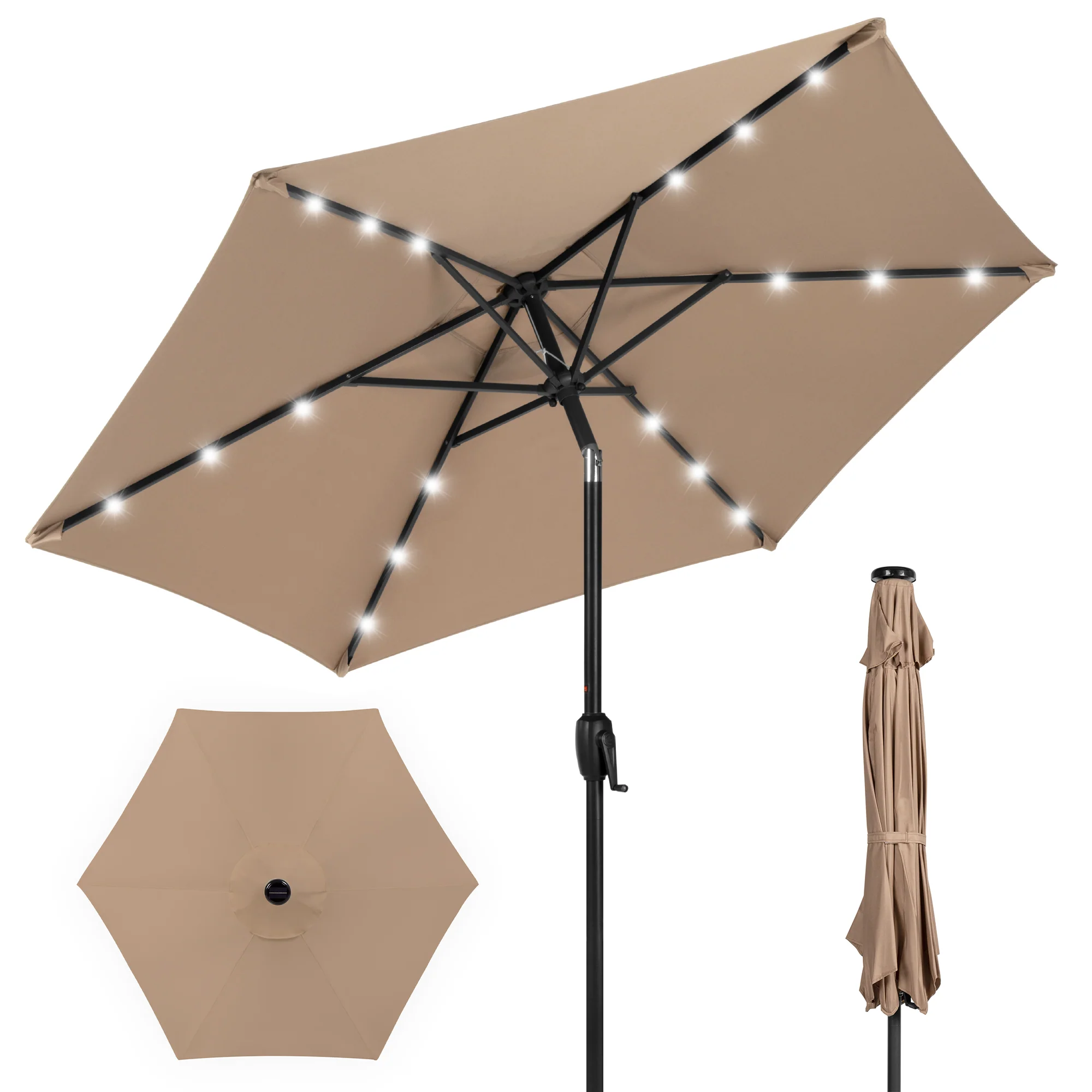Outdoor Solar Patio Umbrella w/ Push Button Tilt, Crank Lift - 7.5ft - Image 78