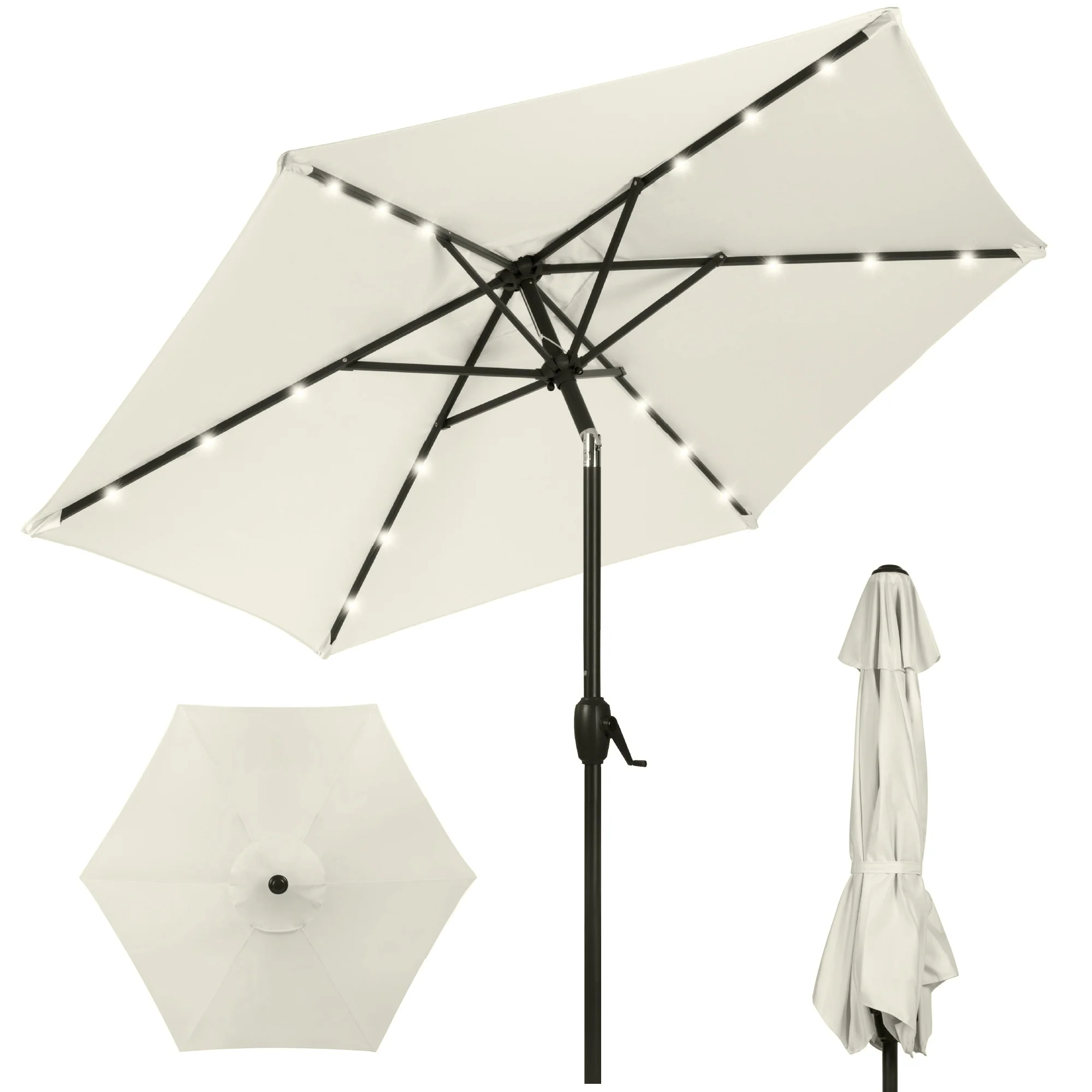 Outdoor Solar Patio Umbrella w/ Push Button Tilt, Crank Lift - 7.5ft - Image 8