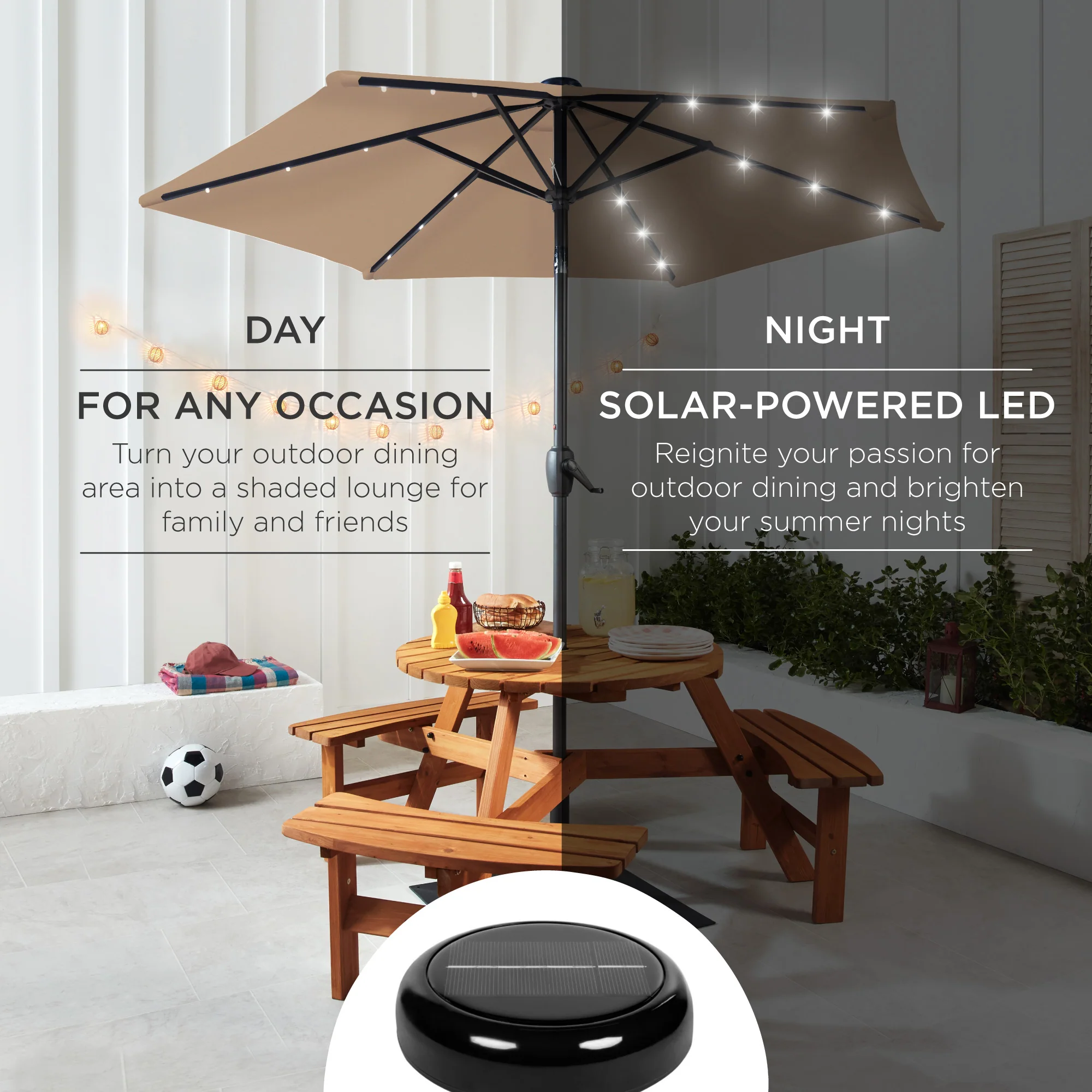 Outdoor Solar Patio Umbrella w/ Push Button Tilt, Crank Lift - 7.5ft - Image 80