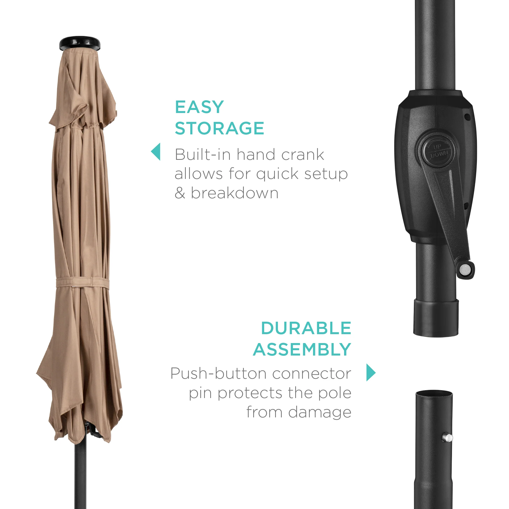 Outdoor Solar Patio Umbrella w/ Push Button Tilt, Crank Lift - 7.5ft - Image 83