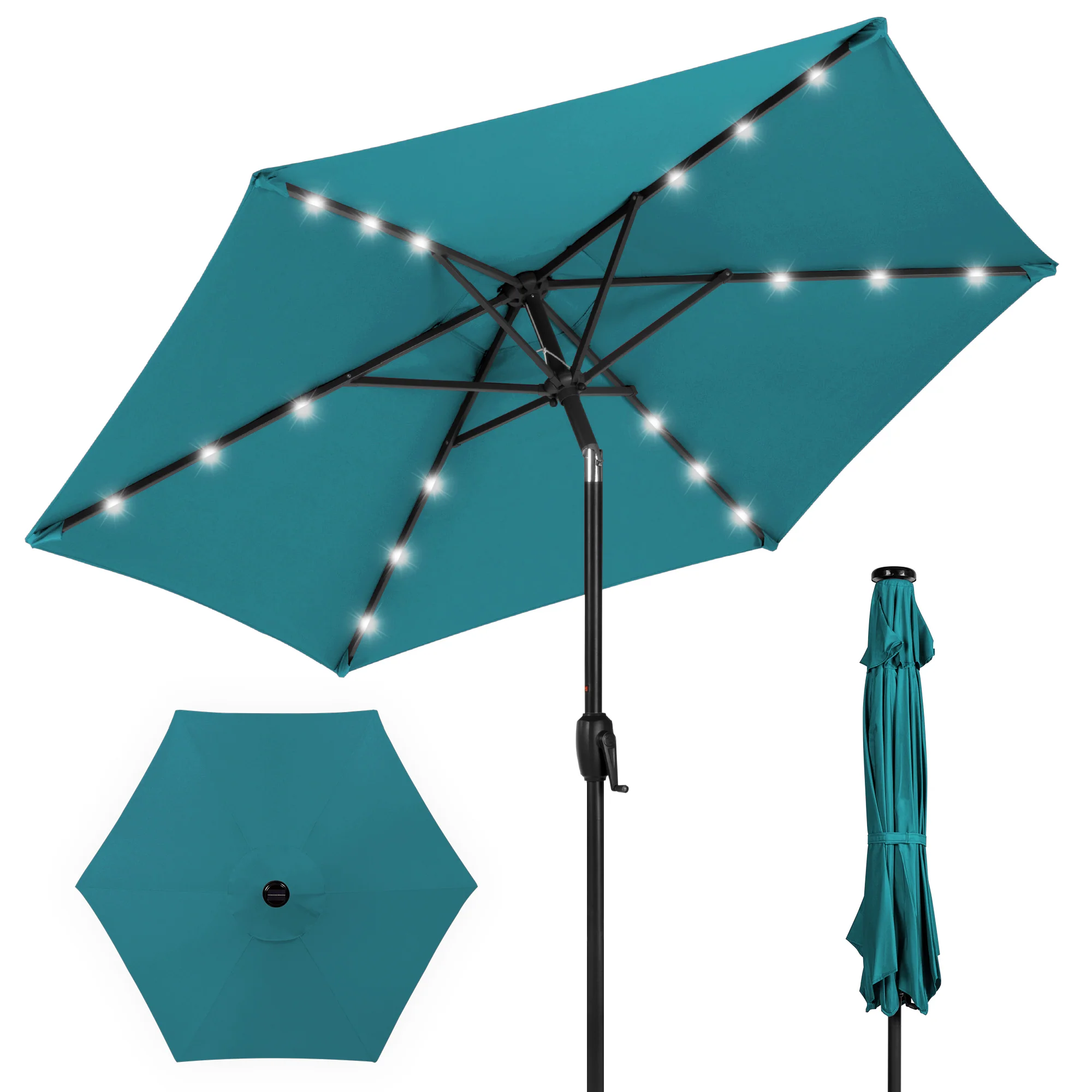 Outdoor Solar Patio Umbrella w/ Push Button Tilt, Crank Lift - 7.5ft - Image 85