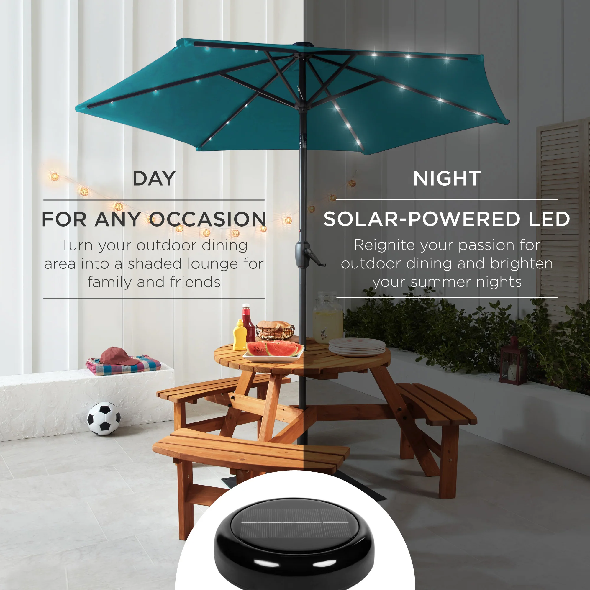 Outdoor Solar Patio Umbrella w/ Push Button Tilt, Crank Lift - 7.5ft - Image 87