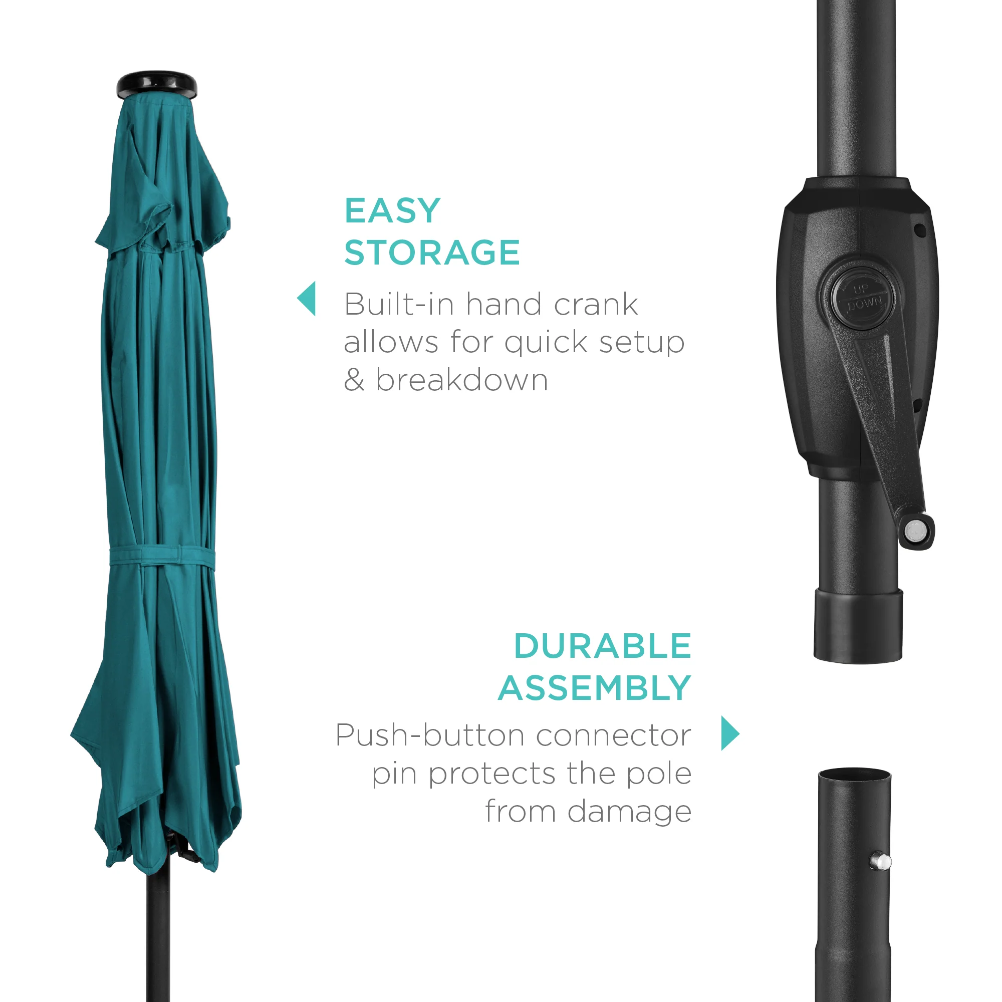 Outdoor Solar Patio Umbrella w/ Push Button Tilt, Crank Lift - 7.5ft - Image 90