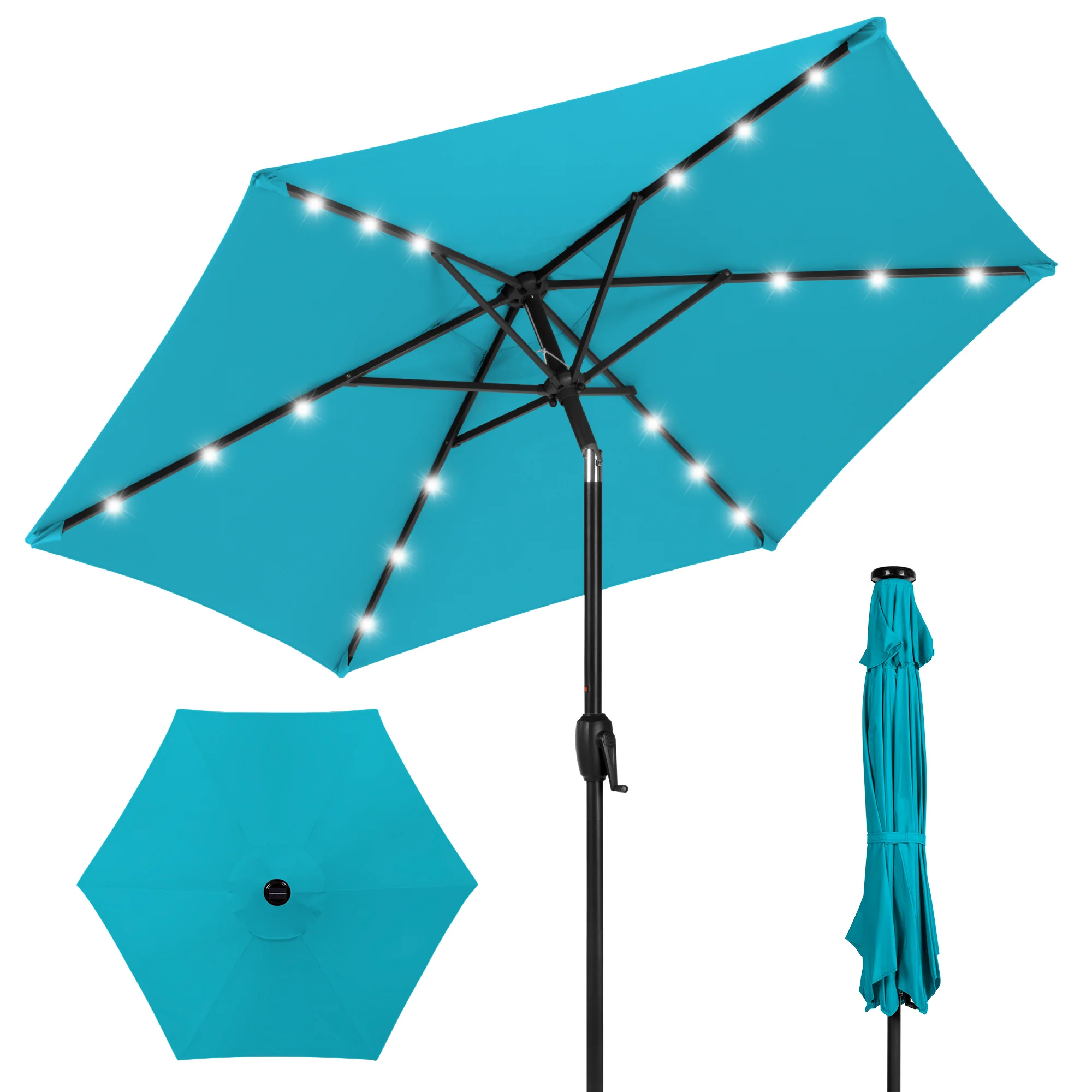 Outdoor Solar Patio Umbrella w/ Push Button Tilt, Crank Lift - 7.5ft - Image 92