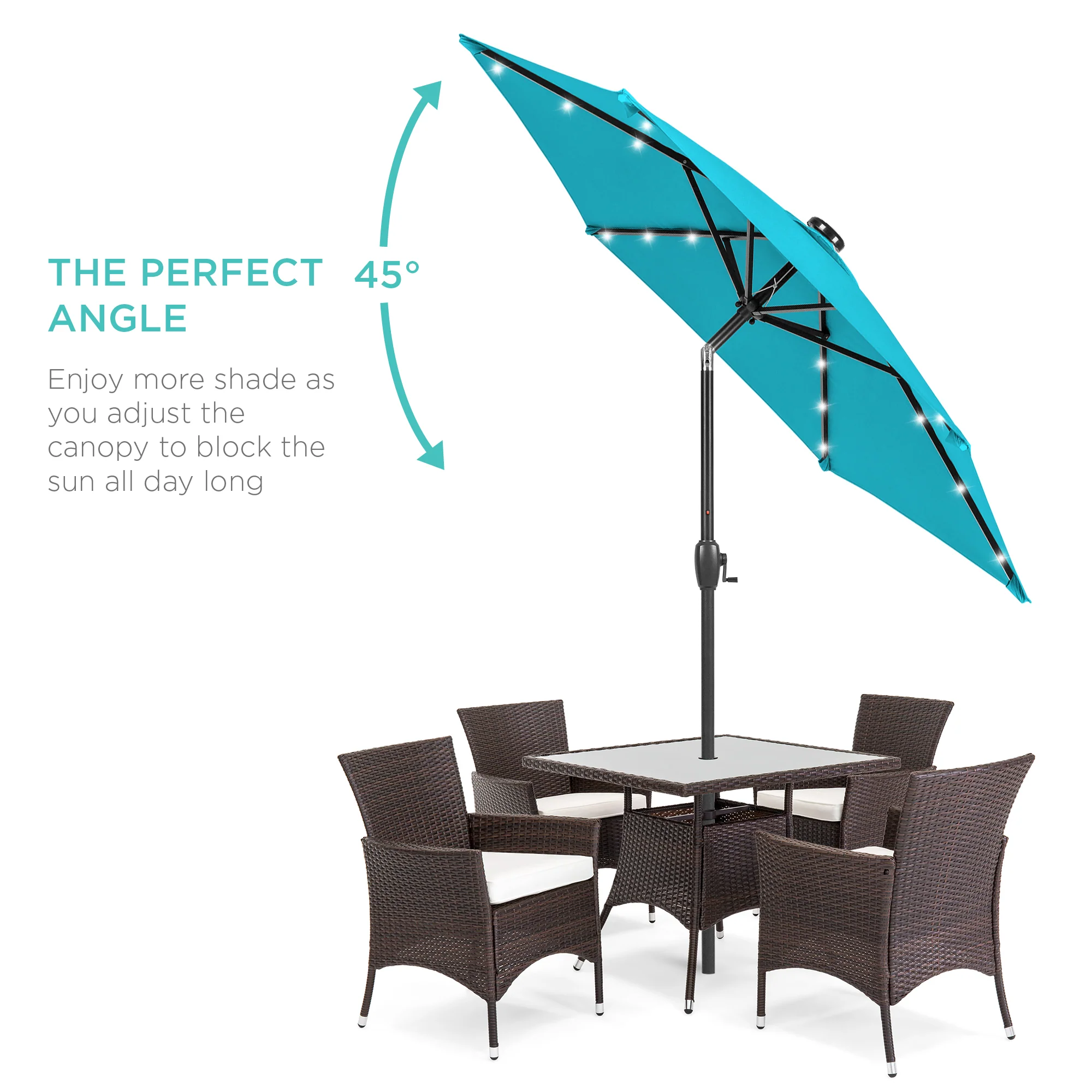 Outdoor Solar Patio Umbrella w/ Push Button Tilt, Crank Lift - 7.5ft - Image 93