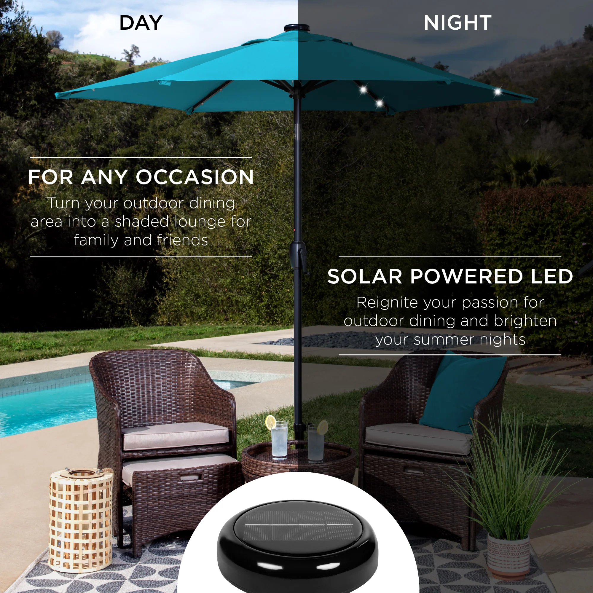 Outdoor Solar Patio Umbrella w/ Push Button Tilt, Crank Lift - 7.5ft - Image 94