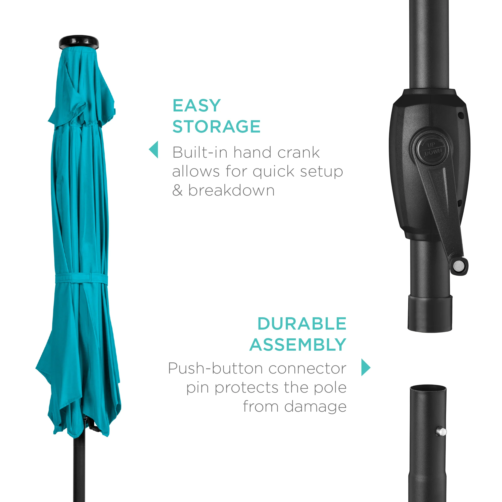 Outdoor Solar Patio Umbrella w/ Push Button Tilt, Crank Lift - 7.5ft - Image 97