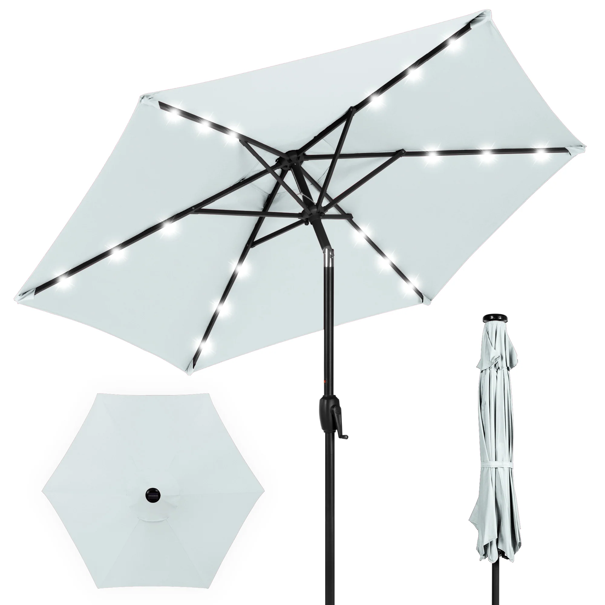 Outdoor Solar Patio Umbrella w/ Push Button Tilt, Crank Lift - 7.5ft - Image 99