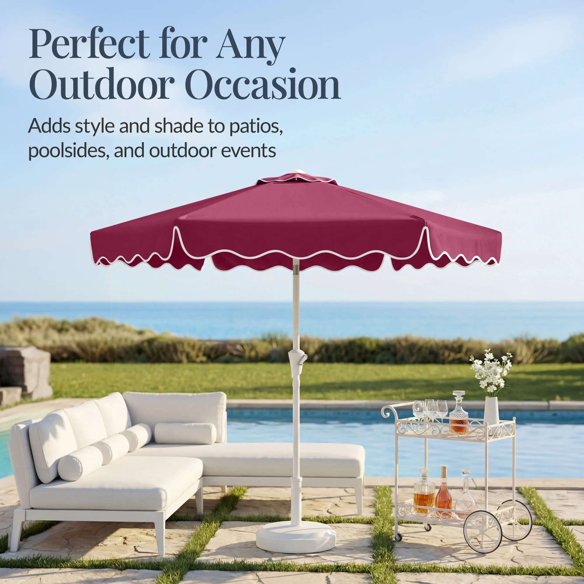 7.5ft Patio Market Umbrella,Wavy Trim, UV-Fade-Resistant, Crank & Tilt - Image 14