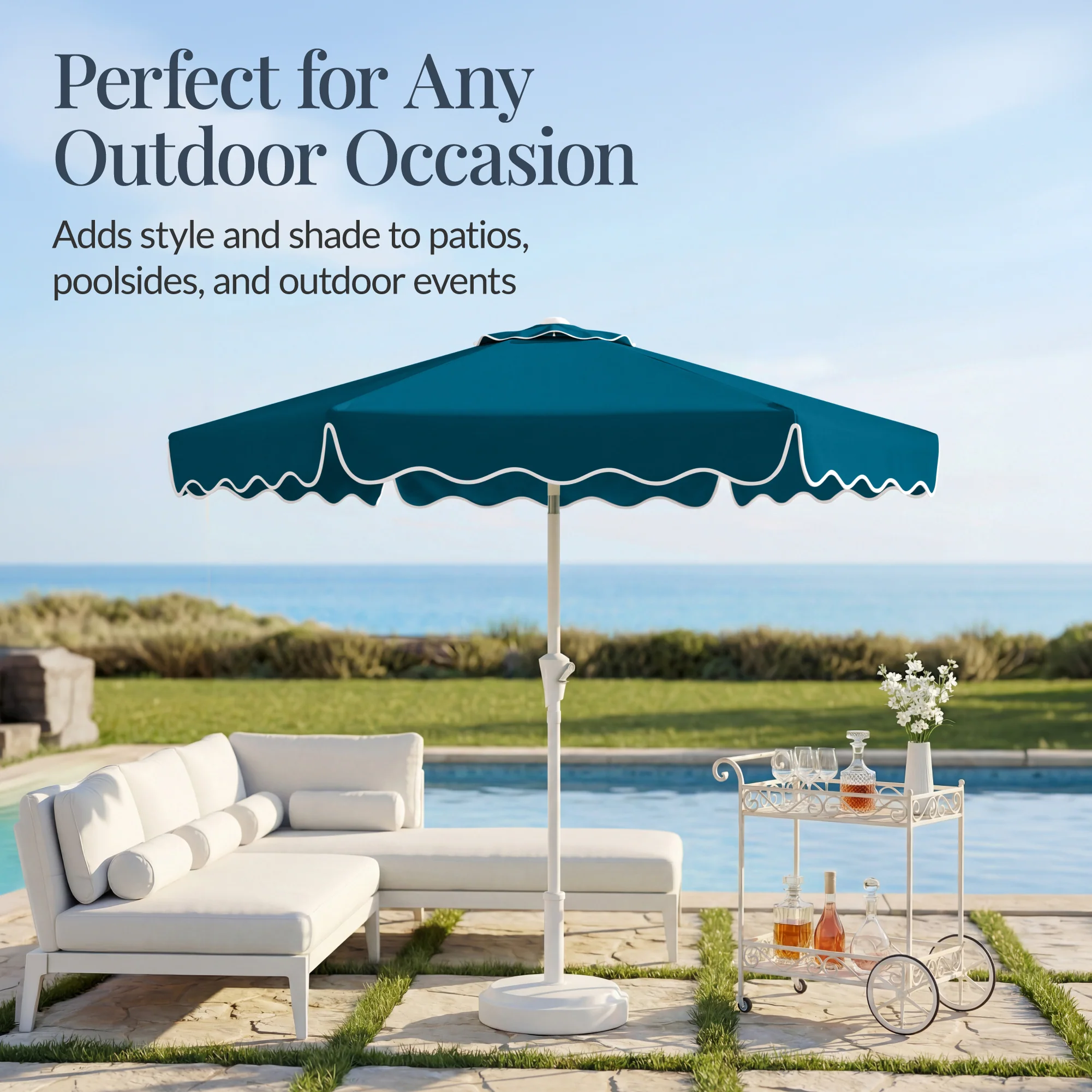 7.5ft Patio Market Umbrella,Wavy Trim, UV-Fade-Resistant, Crank & Tilt - Image 29
