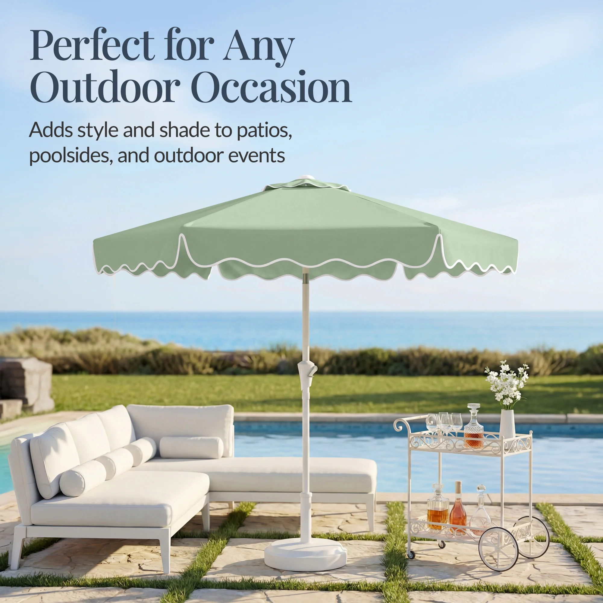 7.5ft Patio Market Umbrella,Wavy Trim, UV-Fade-Resistant, Crank & Tilt - Image 37