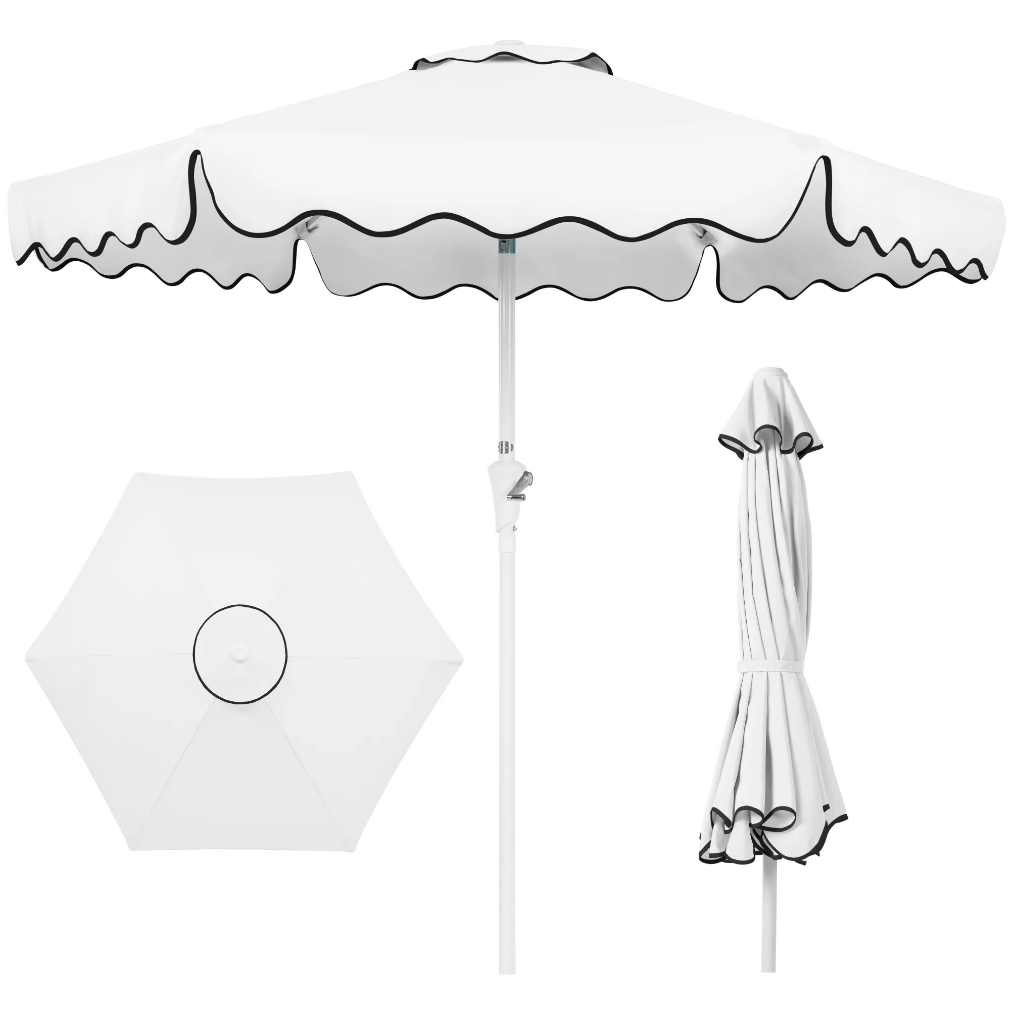 7.5ft Patio Market Umbrella,Wavy Trim, UV-Fade-Resistant, Crank & Tilt - Image 41