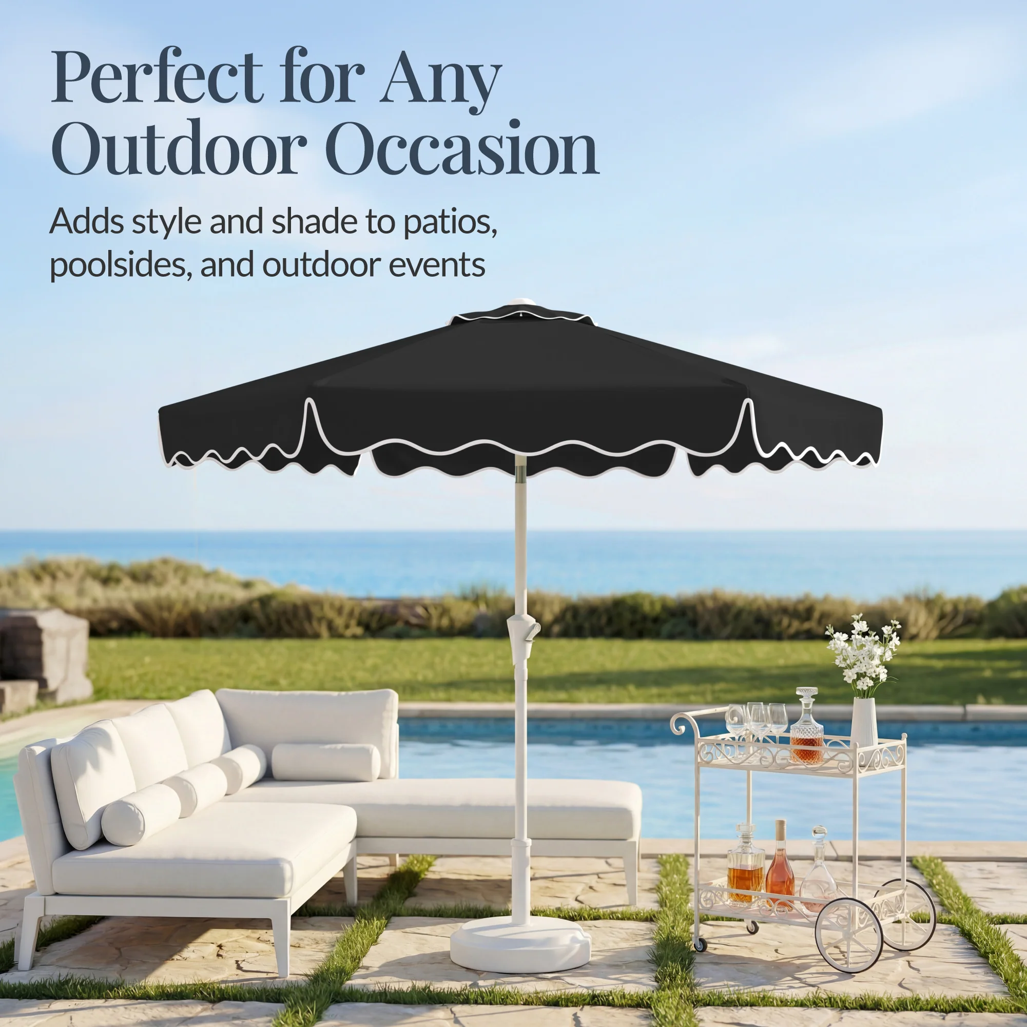 7.5ft Patio Market Umbrella,Wavy Trim, UV-Fade-Resistant, Crank & Tilt - Image 61