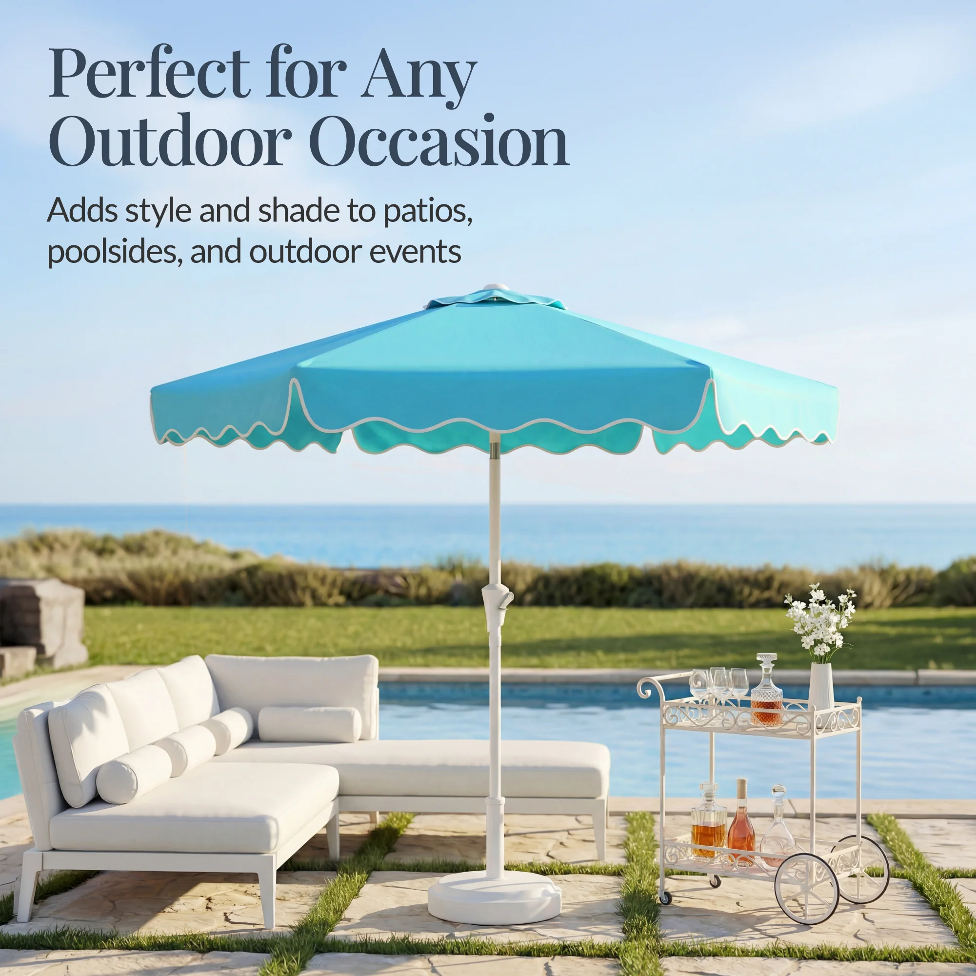 7.5ft Patio Market Umbrella,Wavy Trim, UV-Fade-Resistant, Crank & Tilt - Image 69