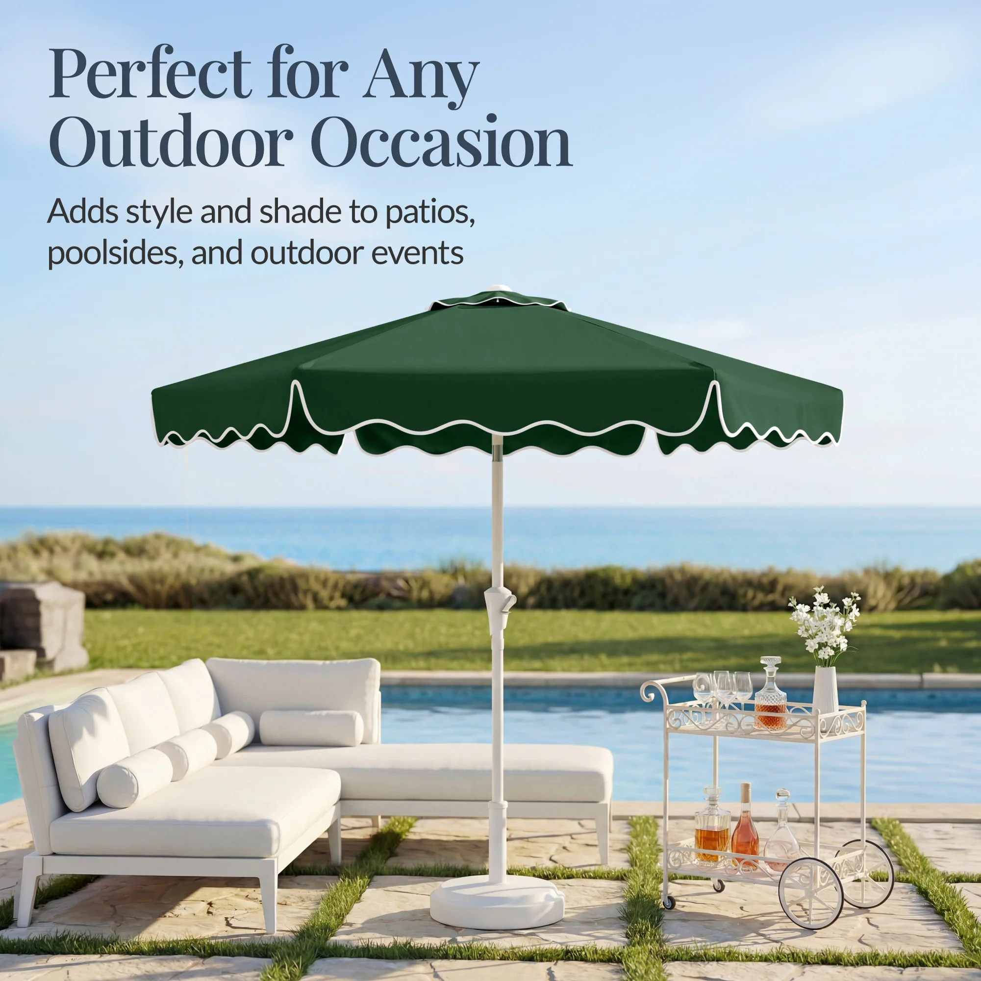 7.5ft Patio Market Umbrella,Wavy Trim, UV-Fade-Resistant, Crank & Tilt - Image 85