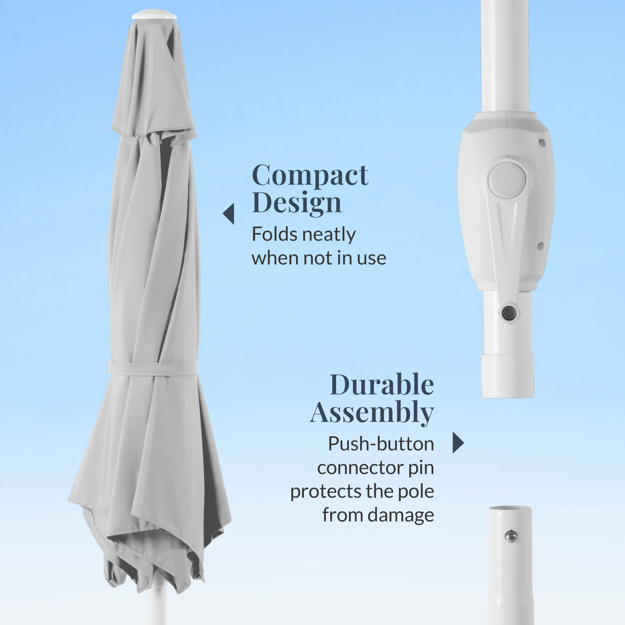 7.5ft Patio Market Umbrella with White Pole, Push Button Tilt and Crank Lift - Image 12