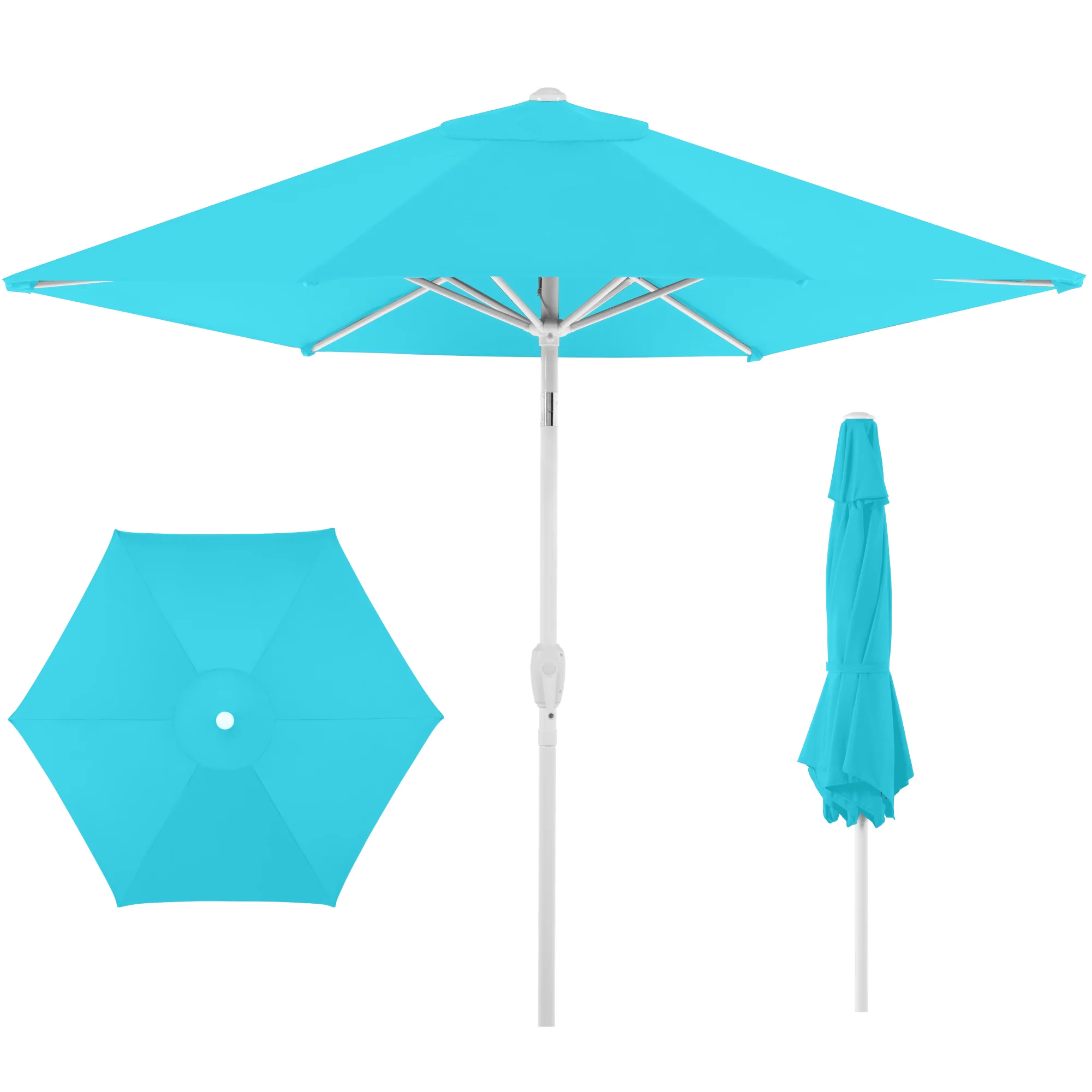 7.5ft Patio Market Umbrella with White Pole, Push Button Tilt and Crank Lift - Image 15