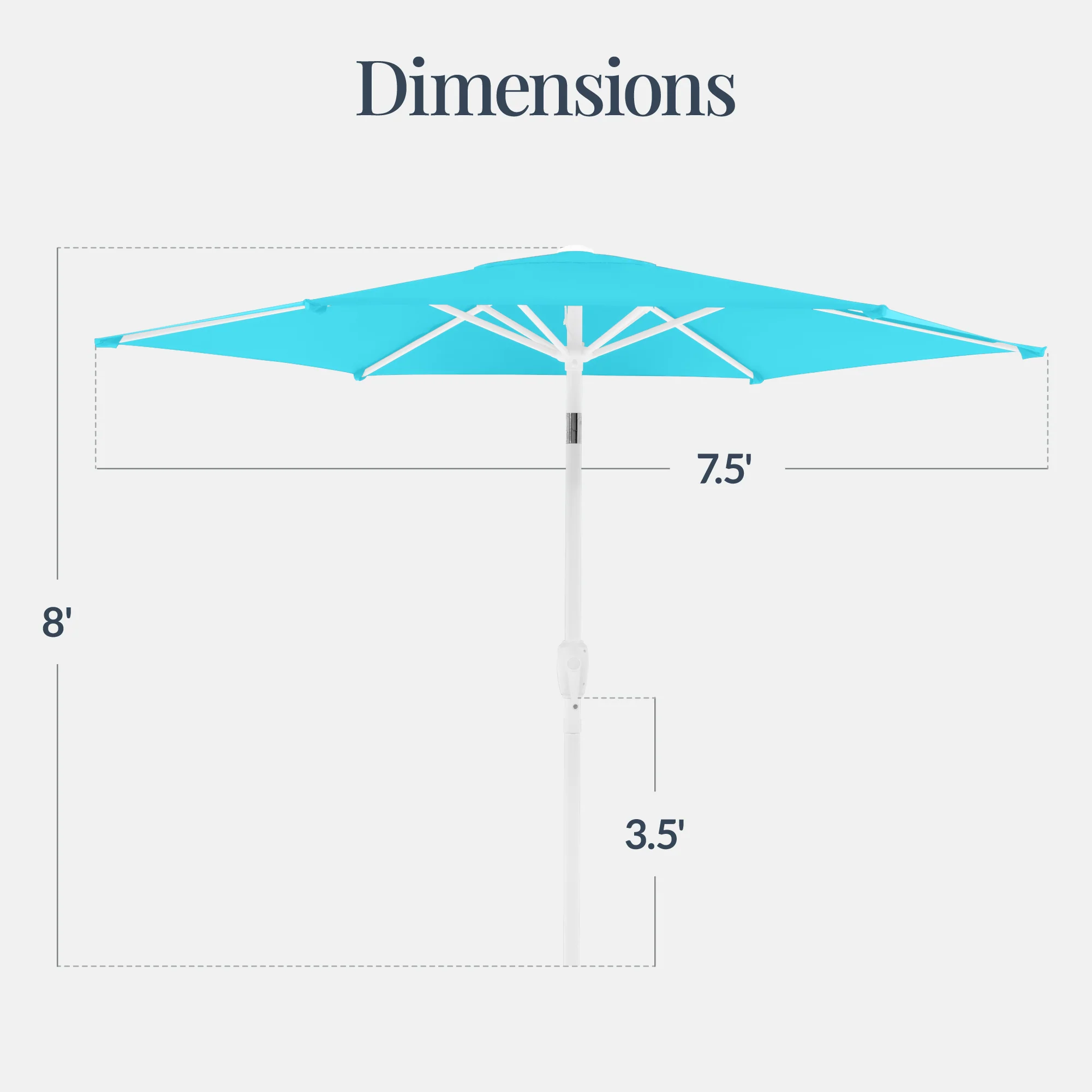7.5ft Patio Market Umbrella with White Pole, Push Button Tilt and Crank Lift - Image 16