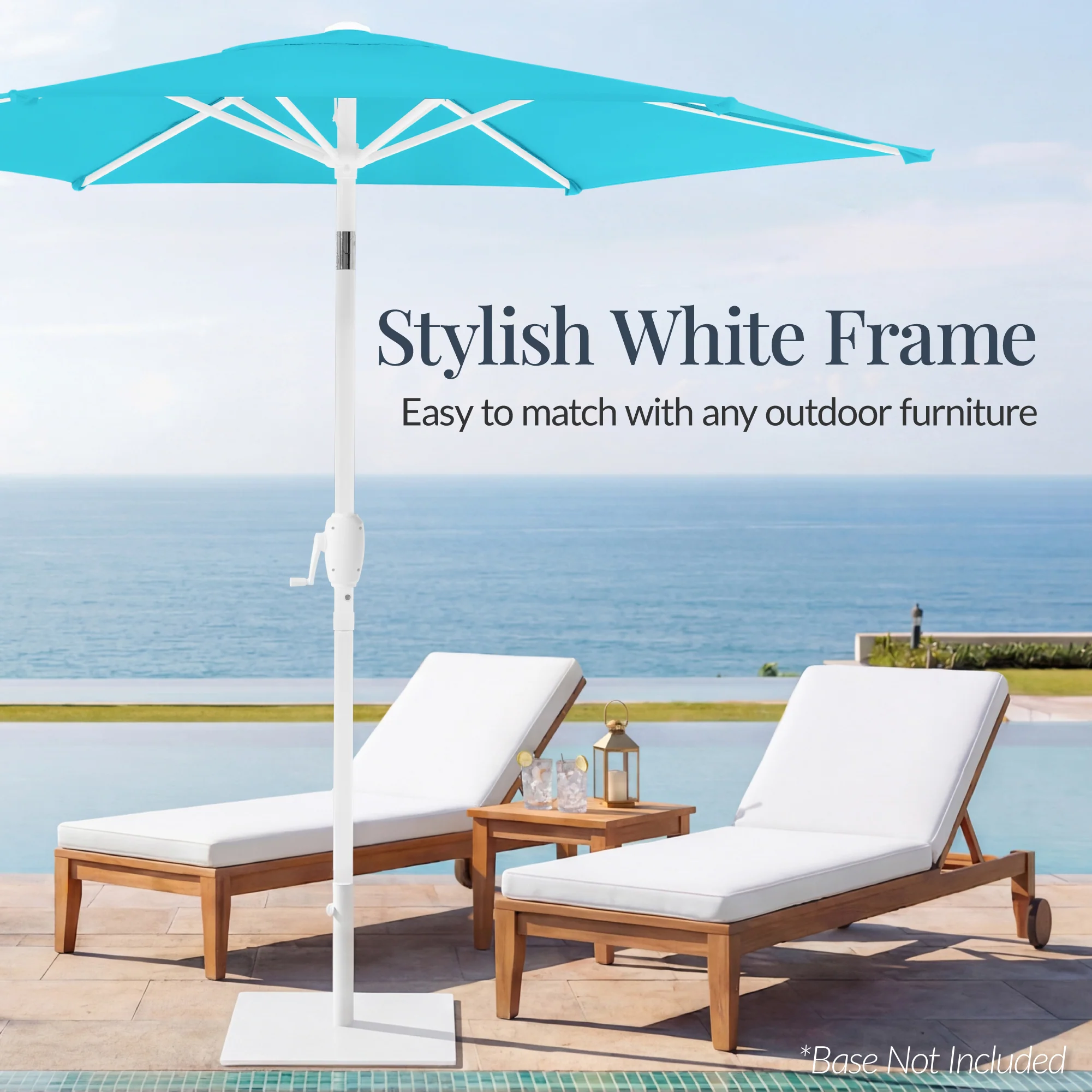 7.5ft Patio Market Umbrella with White Pole, Push Button Tilt and Crank Lift - Image 17