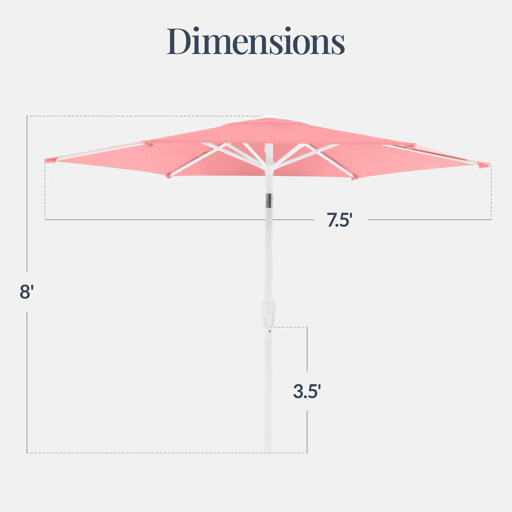 7.5ft Patio Market Umbrella with White Pole, Push Button Tilt and Crank Lift - Image 2