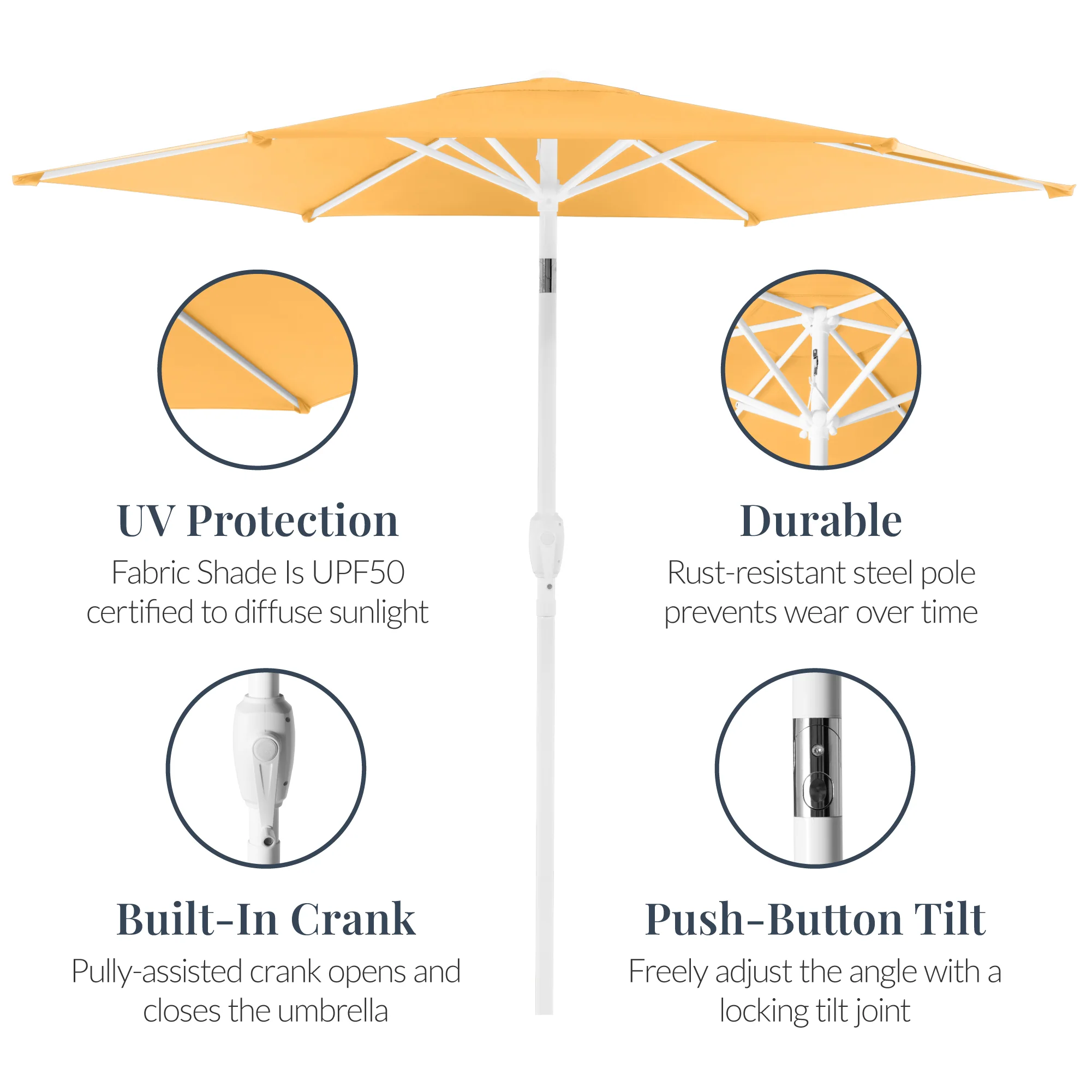 7.5ft Patio Market Umbrella with White Pole, Push Button Tilt and Crank Lift - Image 27