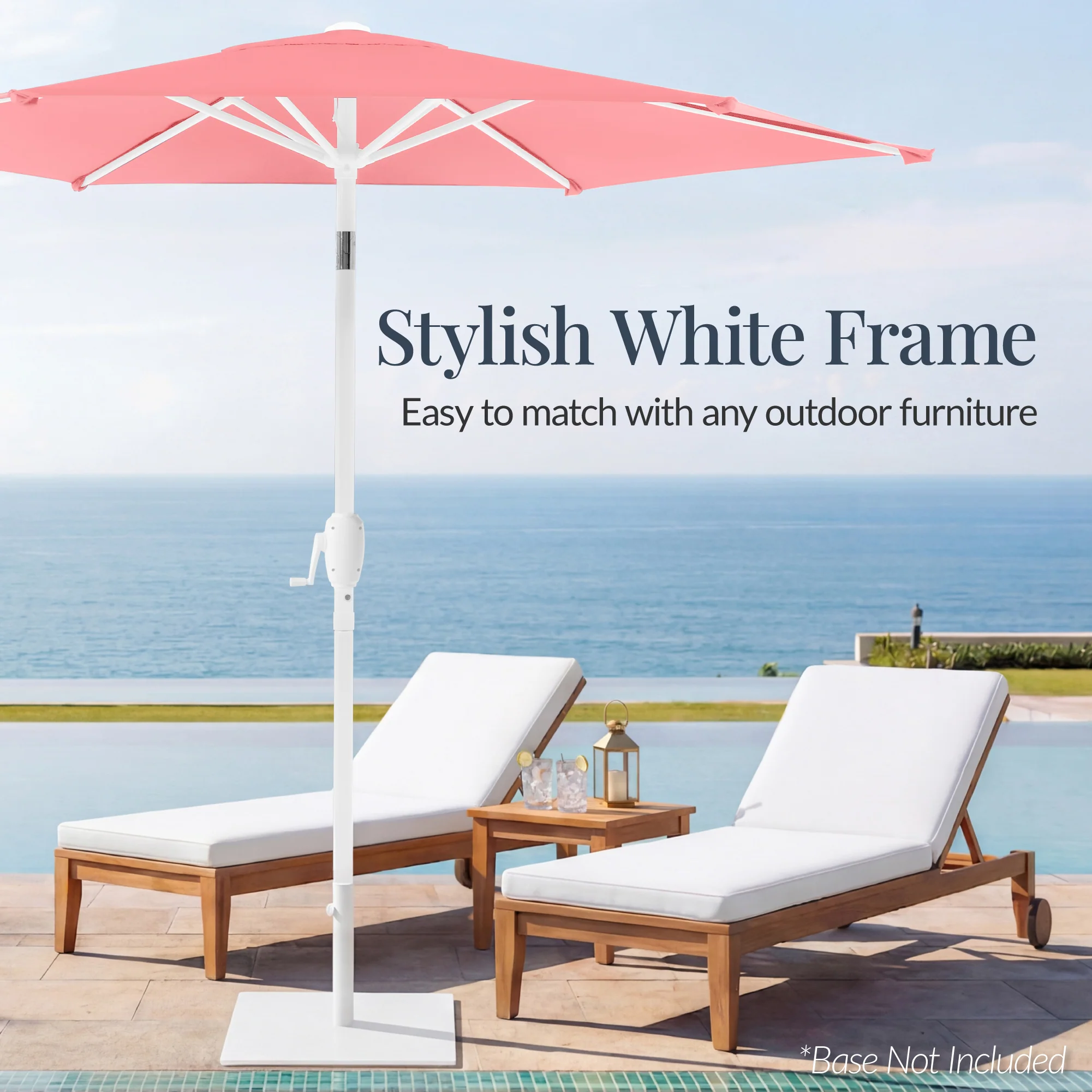 7.5ft Patio Market Umbrella with White Pole, Push Button Tilt and Crank Lift - Image 3