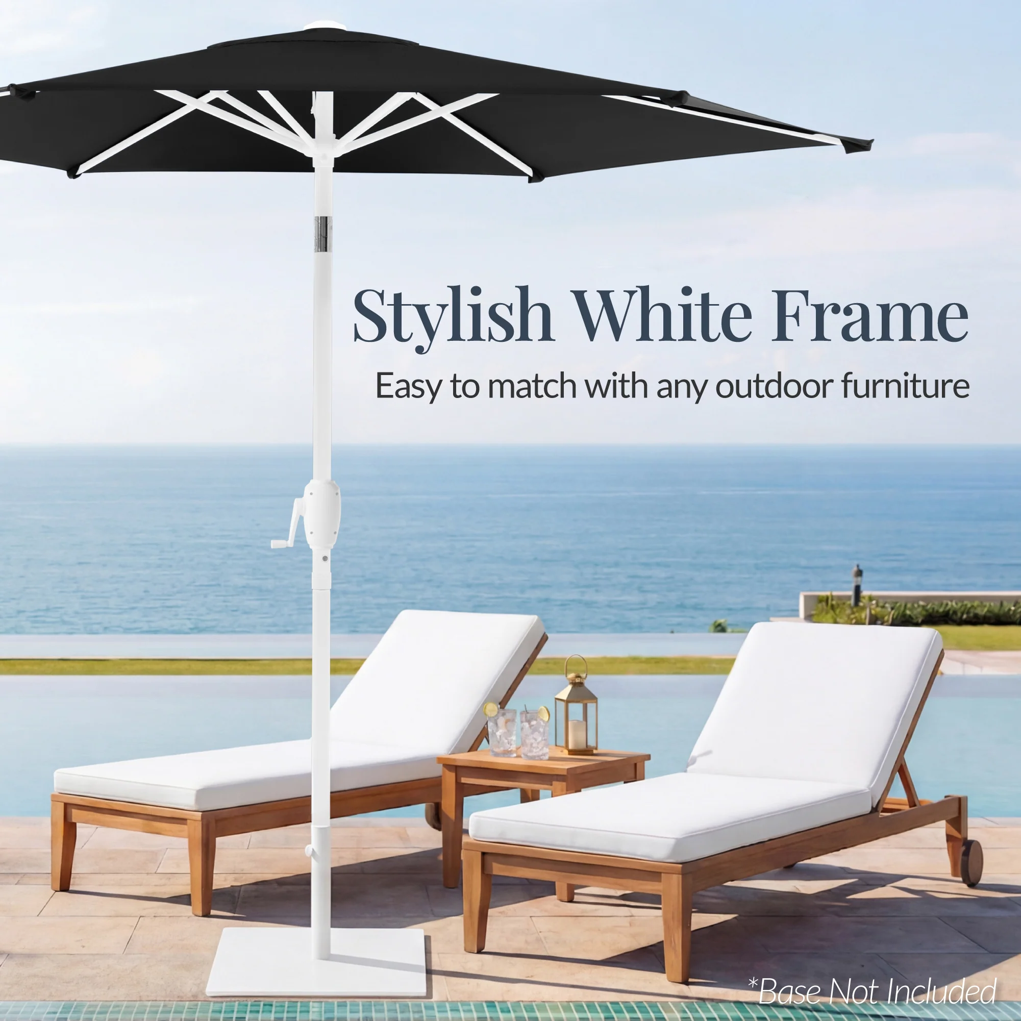 7.5ft Patio Market Umbrella with White Pole, Push Button Tilt and Crank Lift - Image 31
