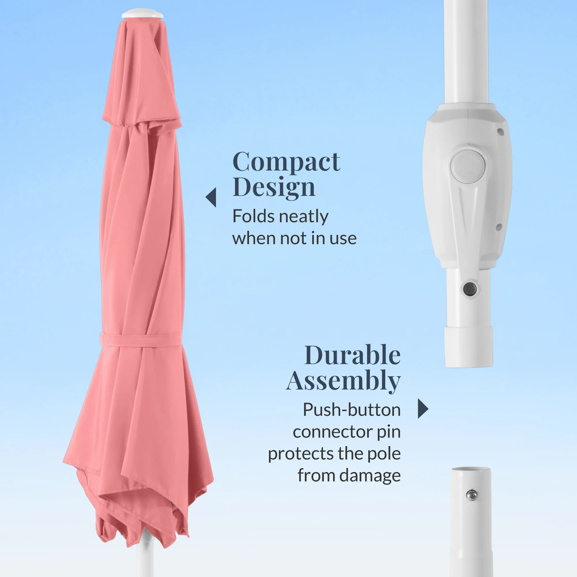 7.5ft Patio Market Umbrella with White Pole, Push Button Tilt and Crank Lift - Image 5