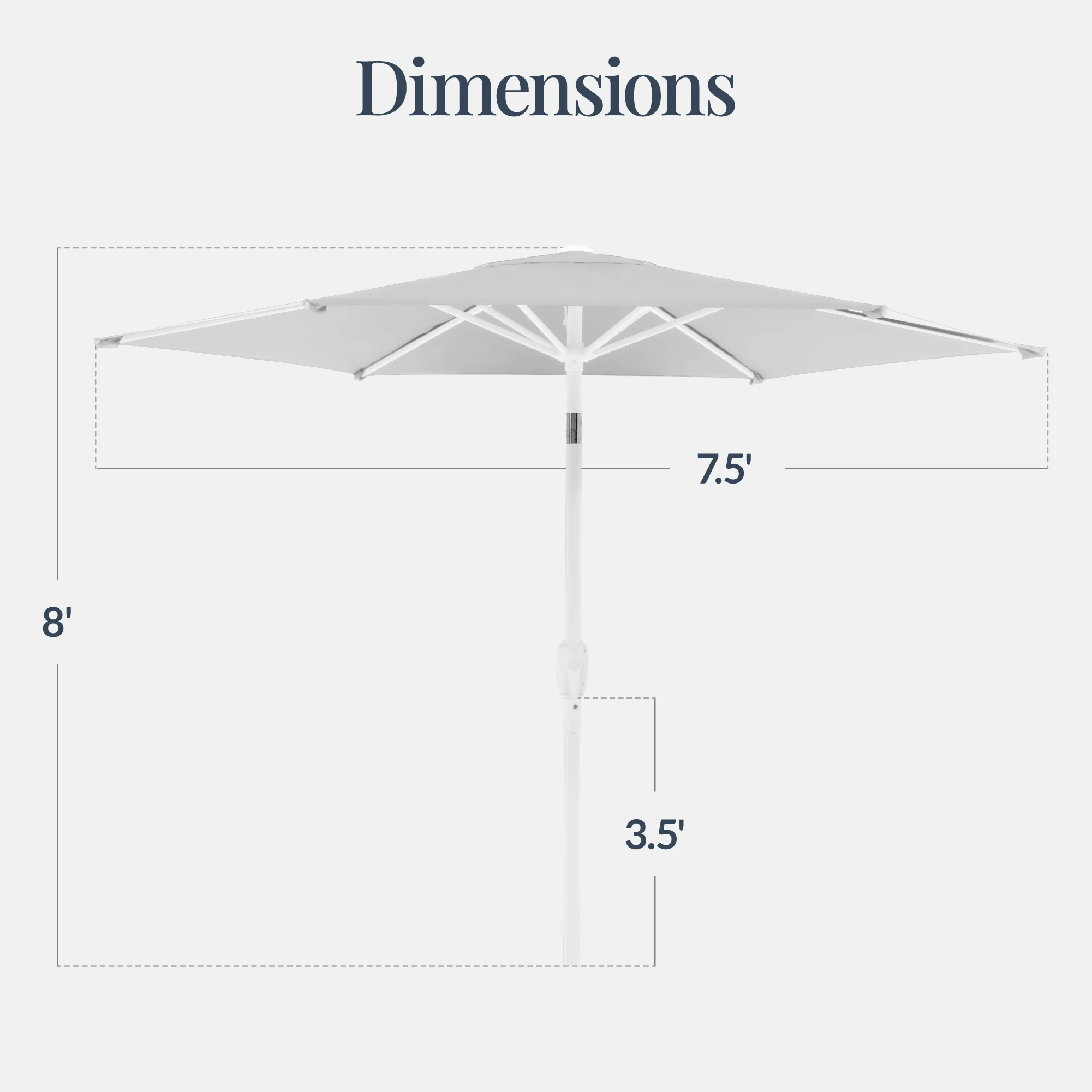 7.5ft Patio Market Umbrella with White Pole, Push Button Tilt and Crank Lift - Image 9