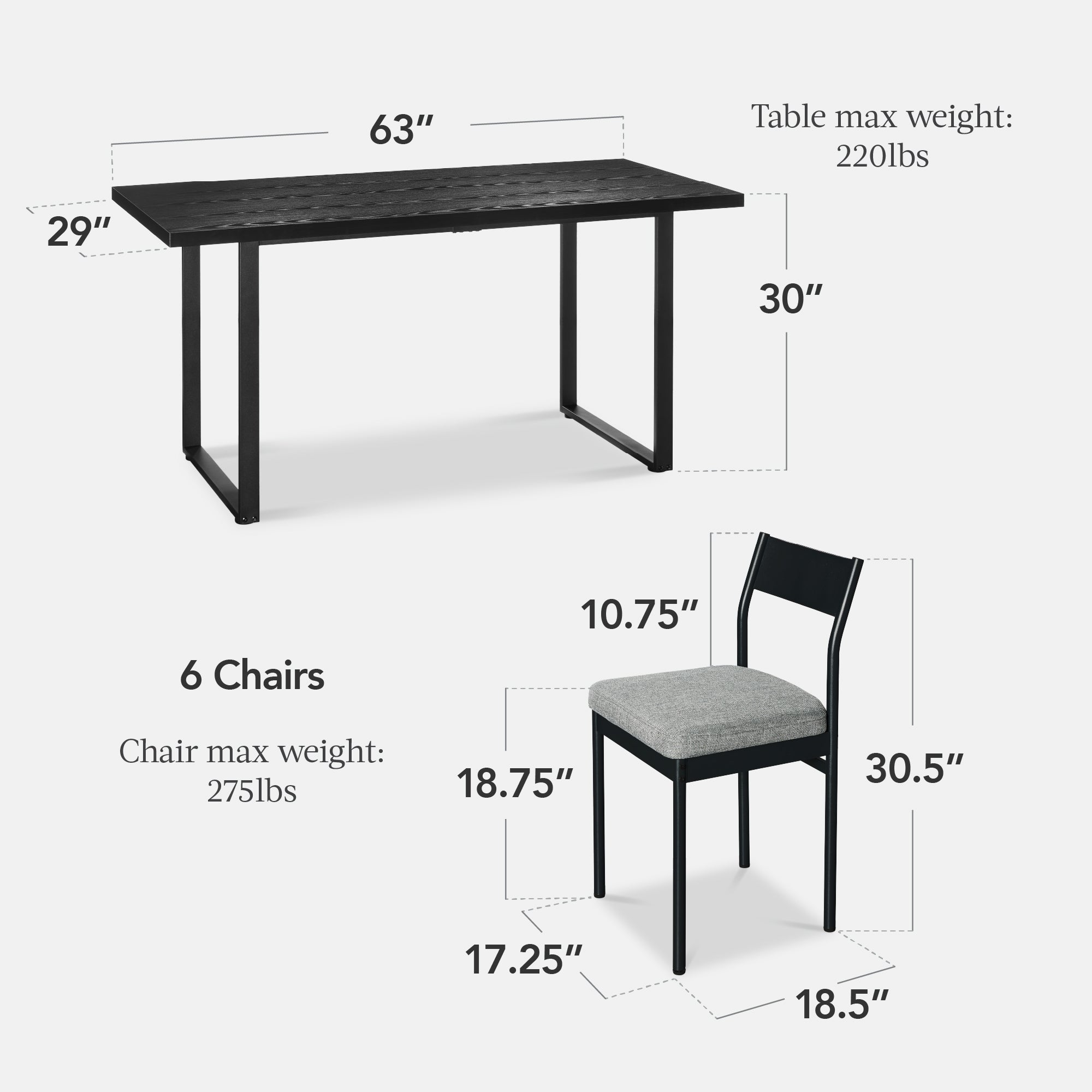 7-Piece Modern Dining Set, Kitchen Table w/ 6 Chairs, Metal Frame - Image 10