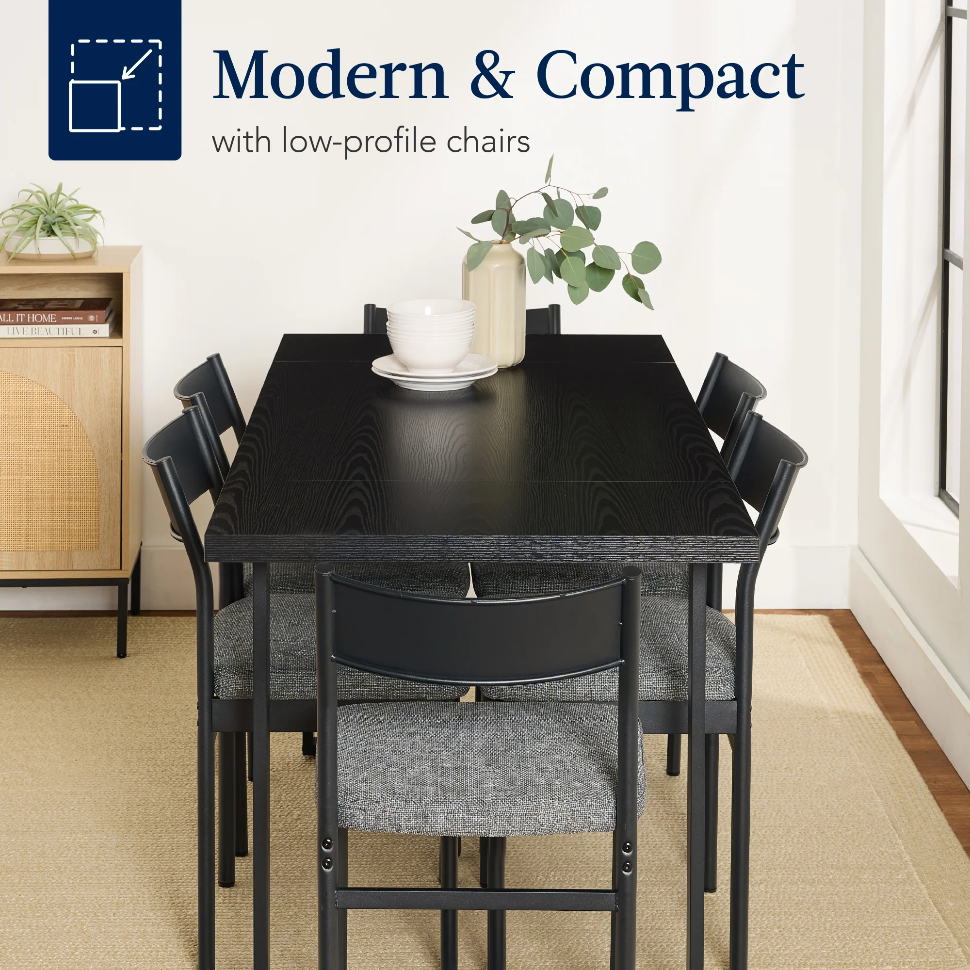 7-Piece Modern Dining Set, Kitchen Table w/ 6 Chairs, Metal Frame - Image 14